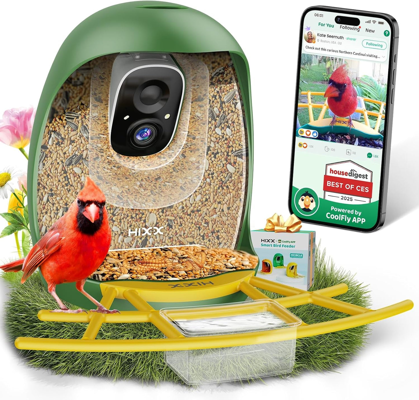 HIXX® Smart Bird Feeder Camera, Lifetime Free AI Bird ID Bird Feeder for Outdoors with Solar Panel, Auto Bird Video Capture & Instant Notifications, Birdwatching Camera with Feeder for Bird Lovers
