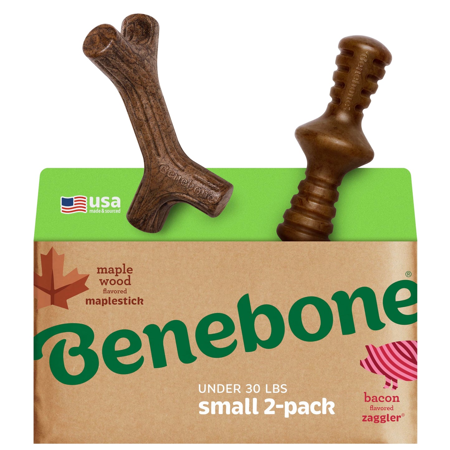 Benebone Small 4-Pack Dog Chew Toys for Aggressive Chewers, Made in USA, 30lbs and Under