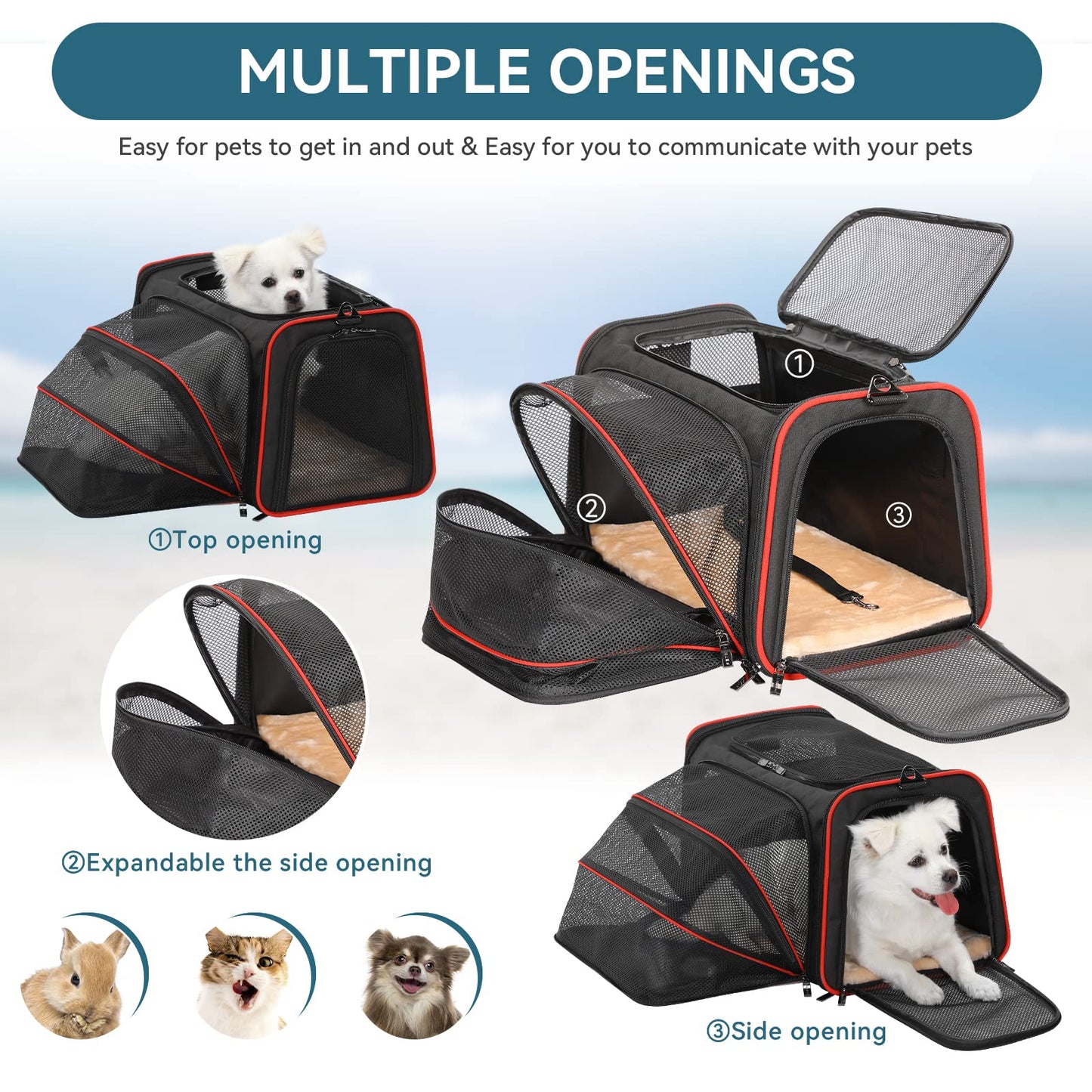 Petsfit Rabbit Carrier Bunny Carriers, Airline Approved Soft-Sided Pet Carrier for Guinea Pig/Cat/Dog/Kittens/Puppy, 16"x 10"x 9"