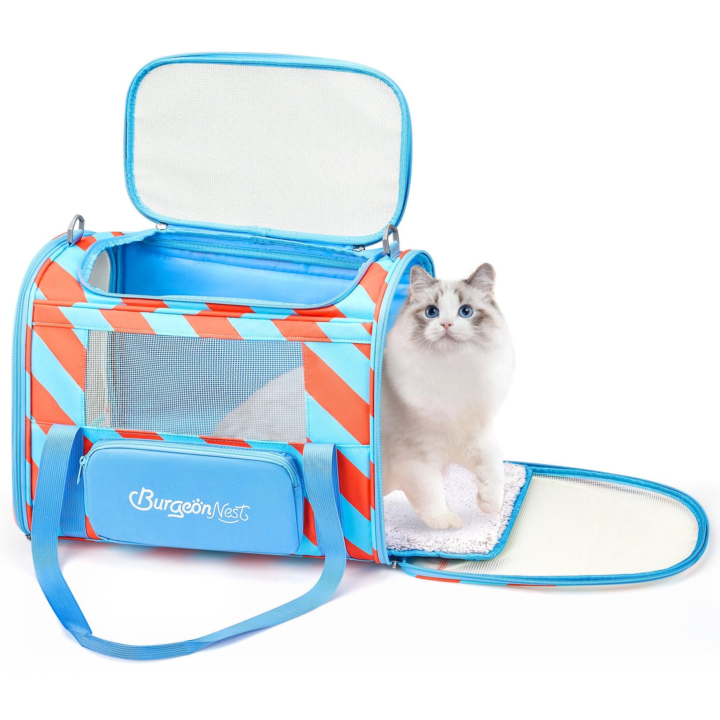 BurgeonNest Dog Carrier for Small Dogs and Large Cats Under 20 lbs, Medium Cats 25 lbs, and with Unique Side Bag,Top Load Pet Carrier Soft-Sided Escape Proof with 4 Ventilated Windows