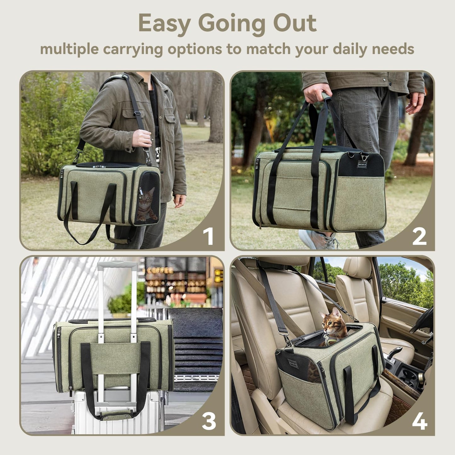 Petsfit Rabbit Carrier Bunny Carriers, Airline Approved Soft-Sided Pet Carrier for Guinea Pig/Cat/Dog/Kittens/Puppy, 16"x 10"x 9"