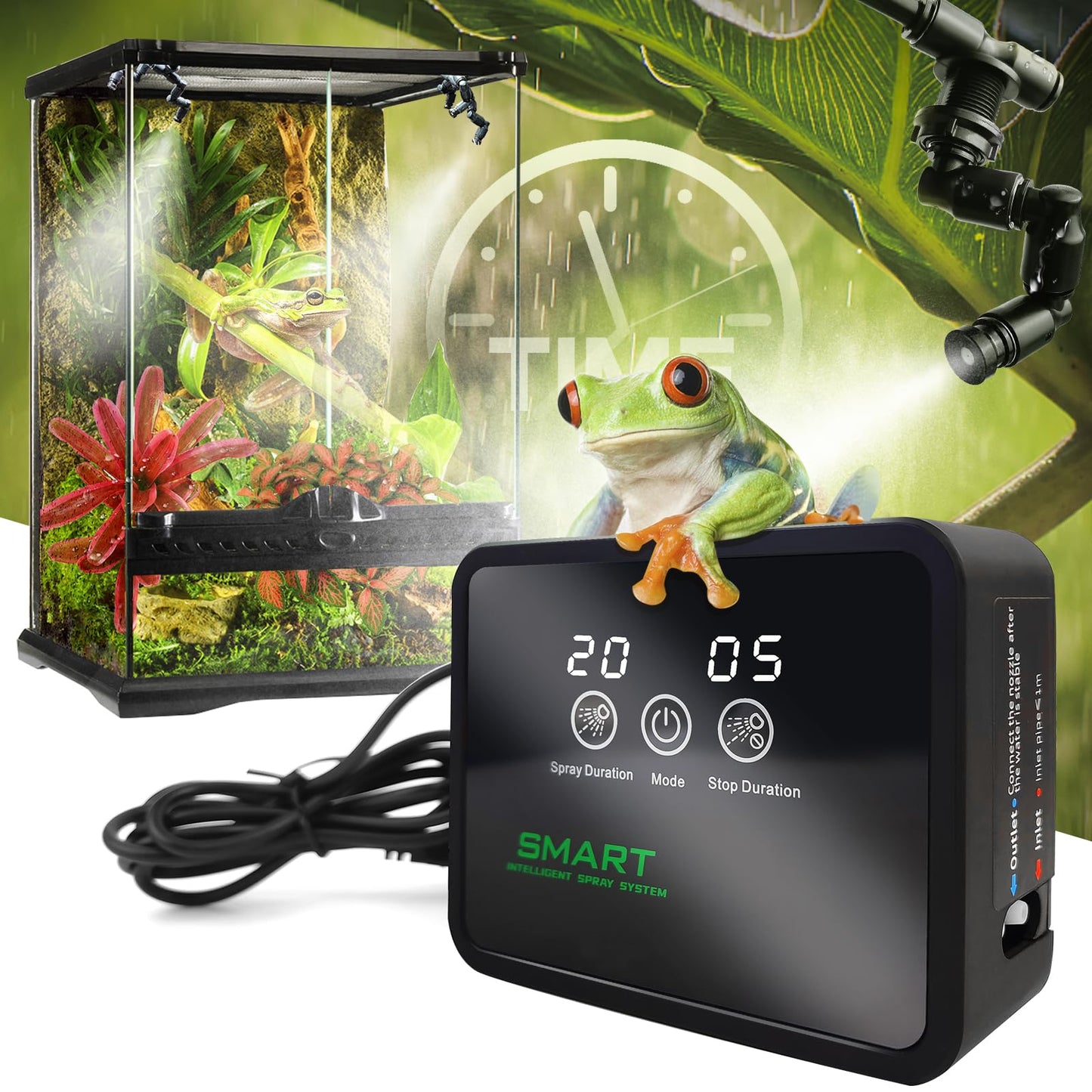 Reptile Smart Mister, Reptile Humidifiers Misting System Automatic with Timer, Terrariums Humidifier with 360°Adjustable Misting Nozzles for Chameleon, Lizard, Snake, Turtle, Frog