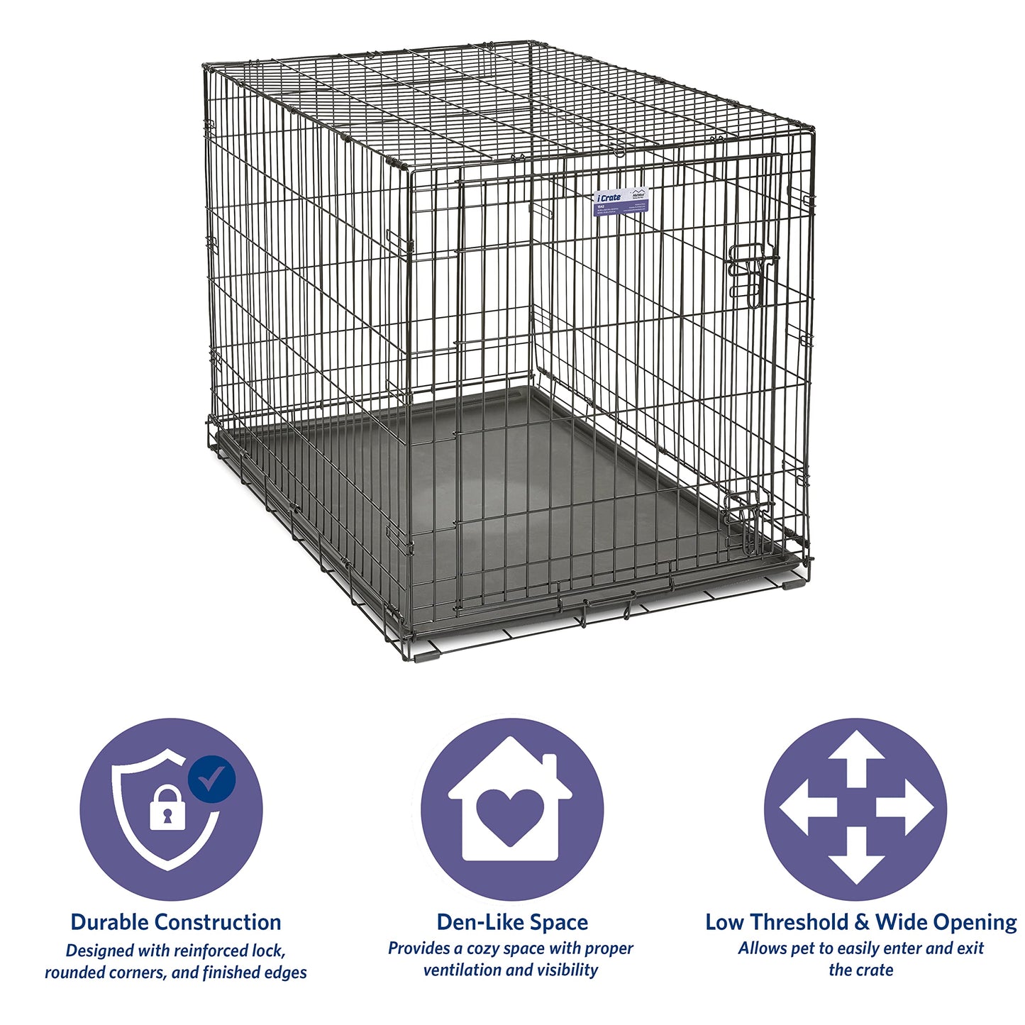 Dog Crate | MidWest iCrate 30" Folding Metal Dog Crate w/ Divider Panel, Floor Protecting Feet & Leak-Proof Plastic Tray | 30L x 19W x 21H Inches, Medium Dog, Black
