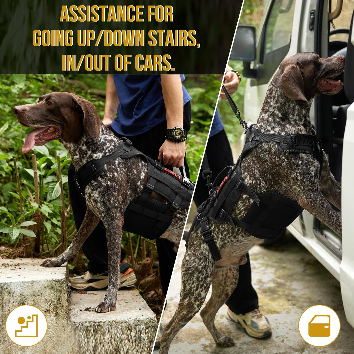 OneTigris Dog Lift Harness - Large Dog Support Sling with Handles, Hip Support Brace (Black, L)