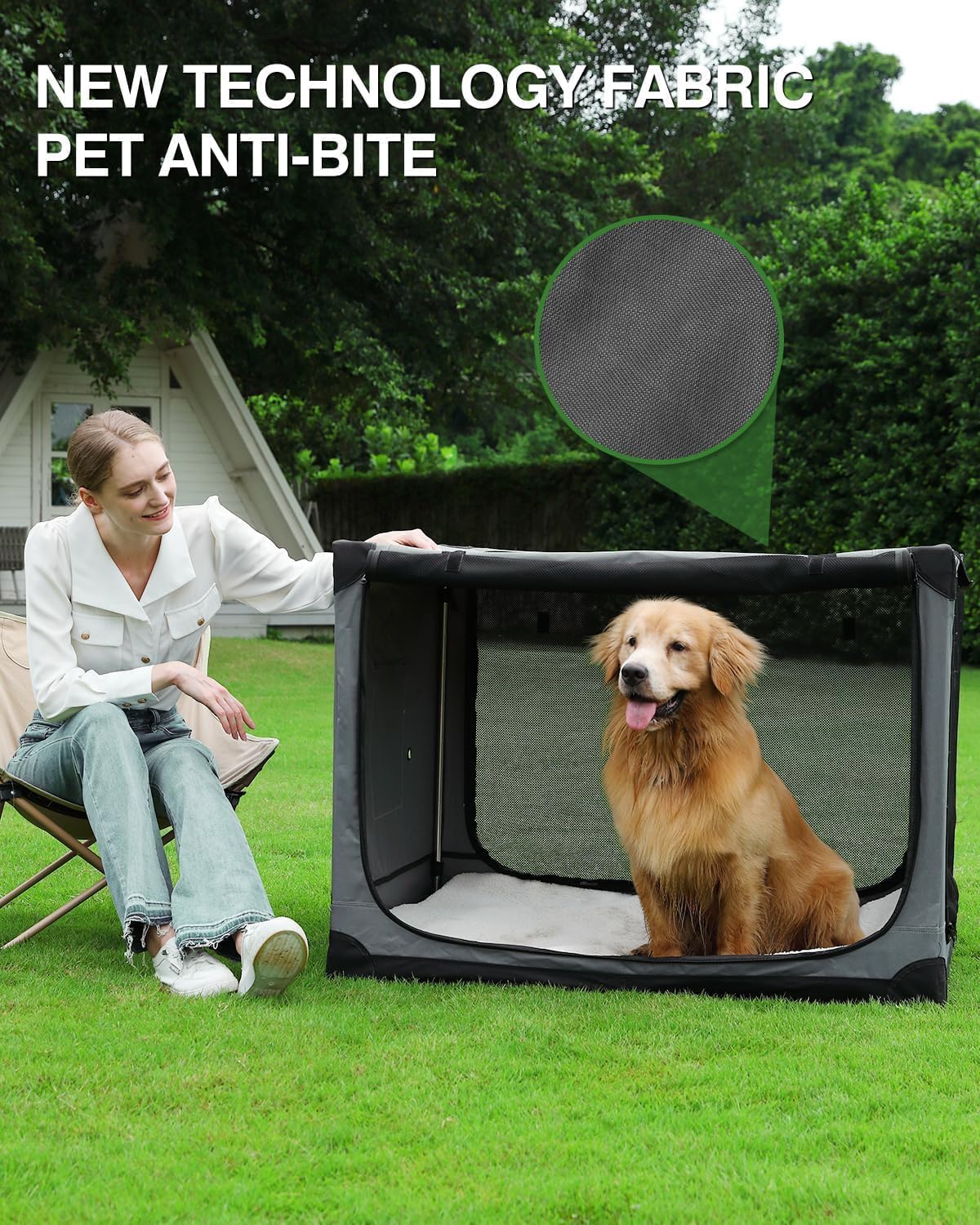 Veraste 30 Inch Collapsible Travel Dog Crate for Medium Large Dogs, Portable Dog Crate 4-Door Foldable Soft Kennel with Chew-Proof Mesh Windows for Indoor & Outdoor, with Storage Bag（Green）