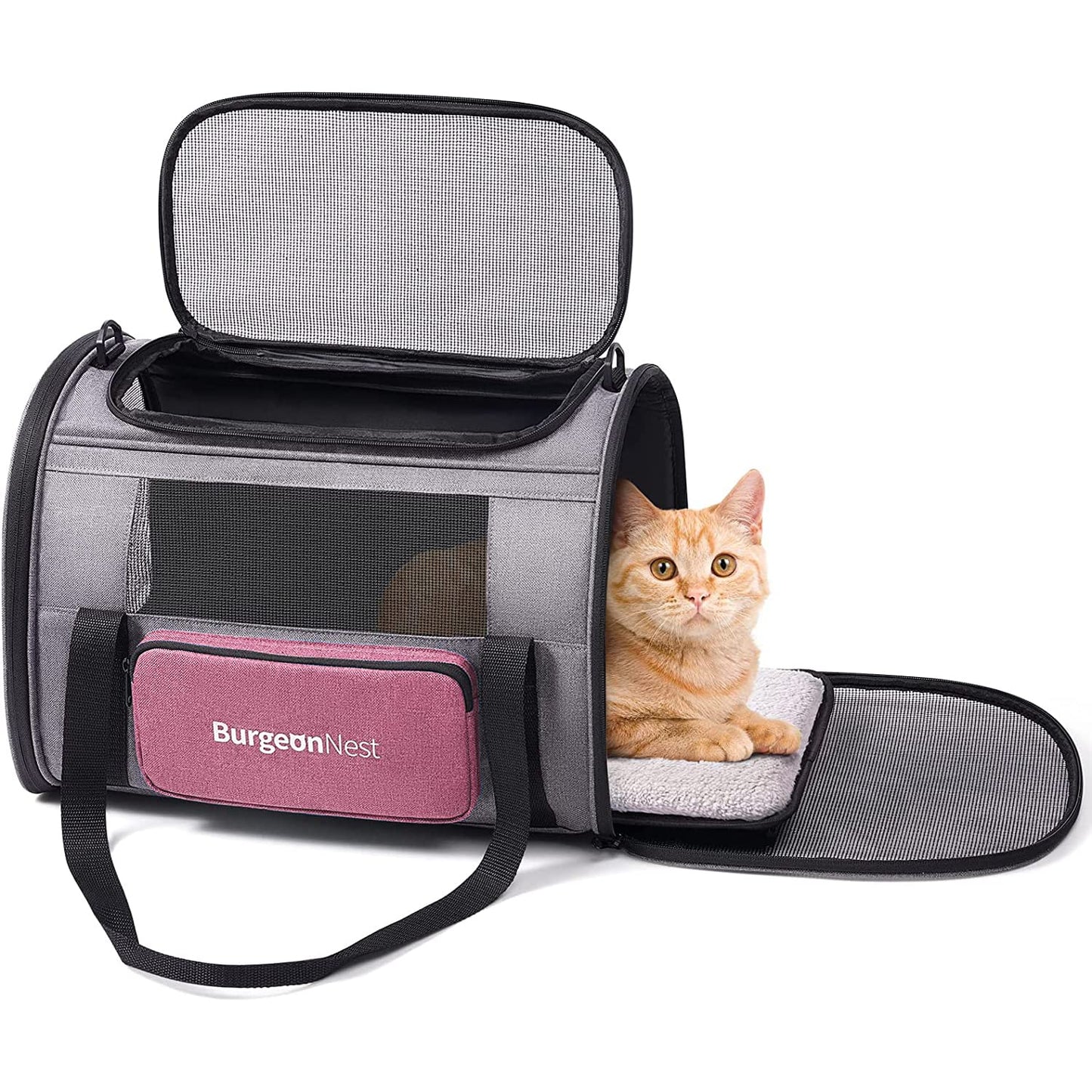 BurgeonNest Dog Carrier for Small Dogs and Large Cats Under 20 lbs, Medium Cats 25 lbs, and with Unique Side Bag,Top Load Pet Carrier Soft-Sided Escape Proof with 4 Ventilated Windows