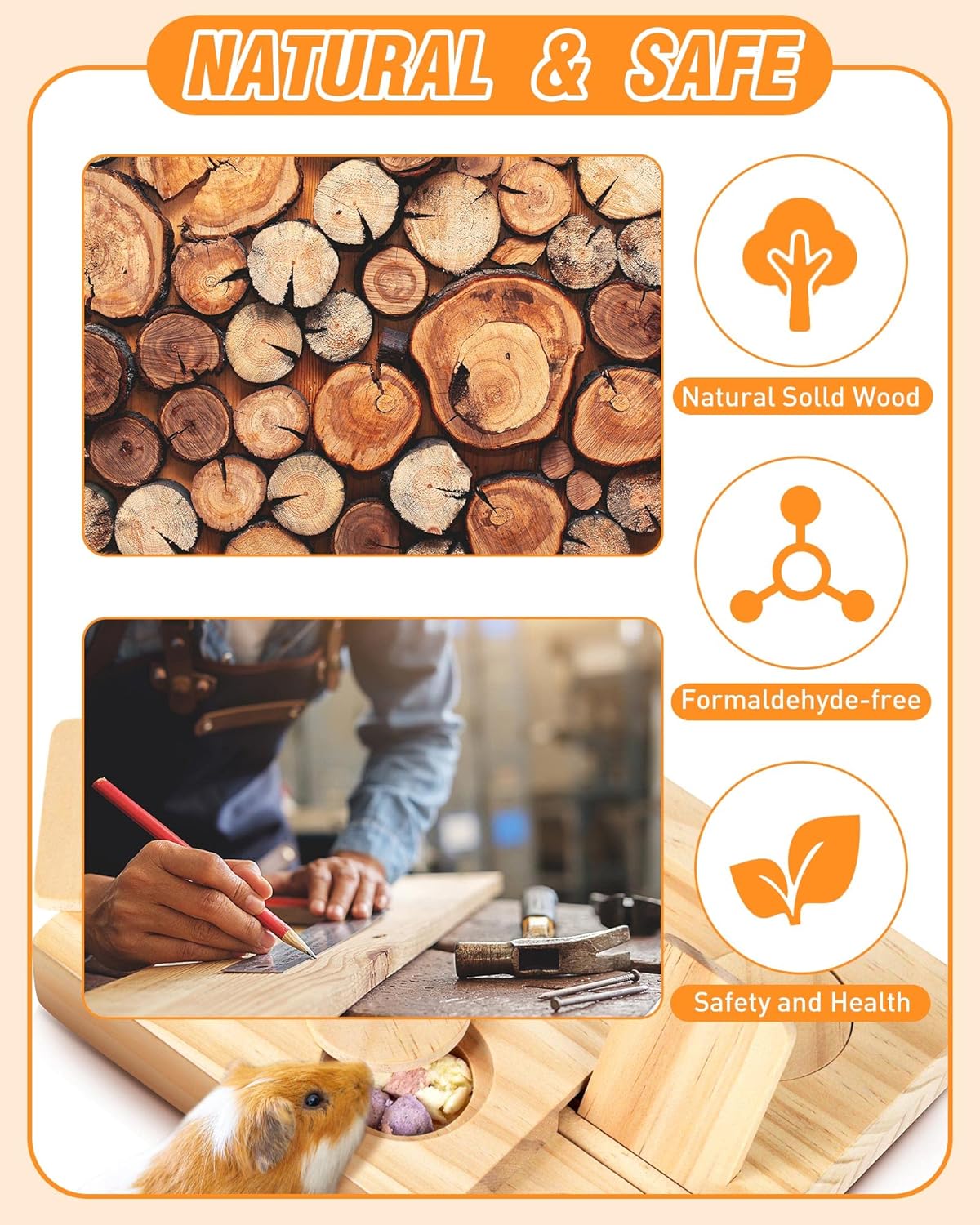 Jouets 6 en 1 pour hamsters en bois d'enrichissement interactif, distributeur de friandises pour petits animaux, jouets amusants, pour lapins, chinchillas, rats et gerbilles