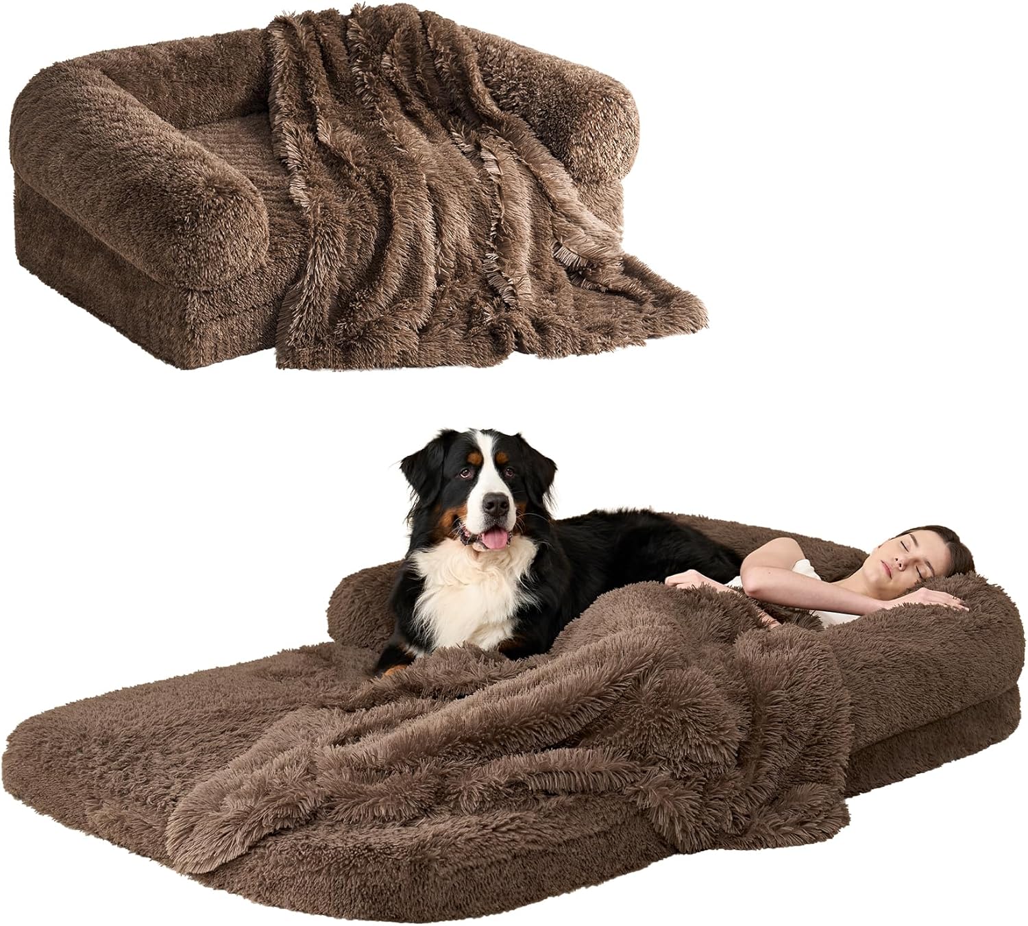 EHEYCIGA Foldable XXL Dog Bed, 54"x38"x7.5" Memory Foam Orthopedic Dog Couch for Extra Large Dogs, Calming Waterproof Pet Sofa with Washable Cover, Human Dog Bed for Kids, Dark Grey - Furr-Reel
