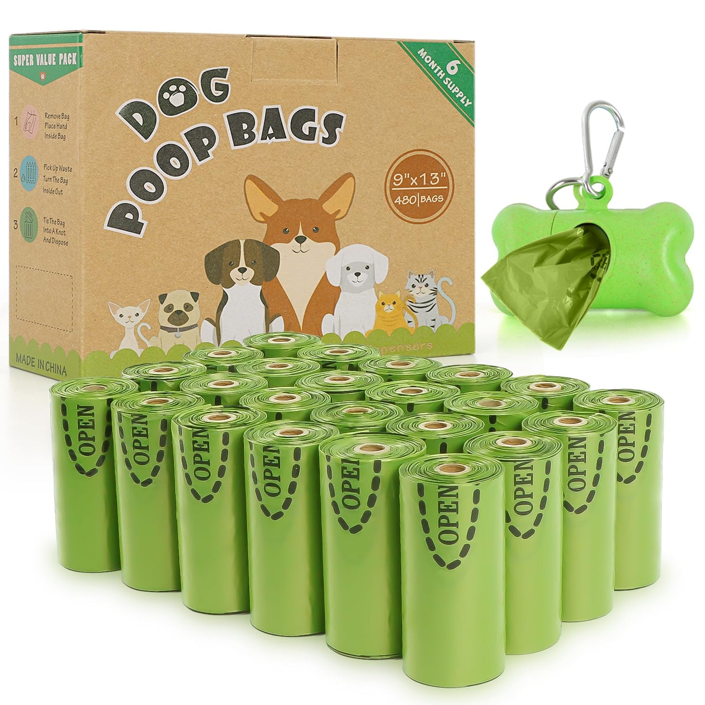 Yingdelai Dog Poop Bags, 540 Counts Poop Bags Leak-Proof Dog Waste Bags with 1 Dispenser Poop Bags for Dogs|Doggy (Scented)