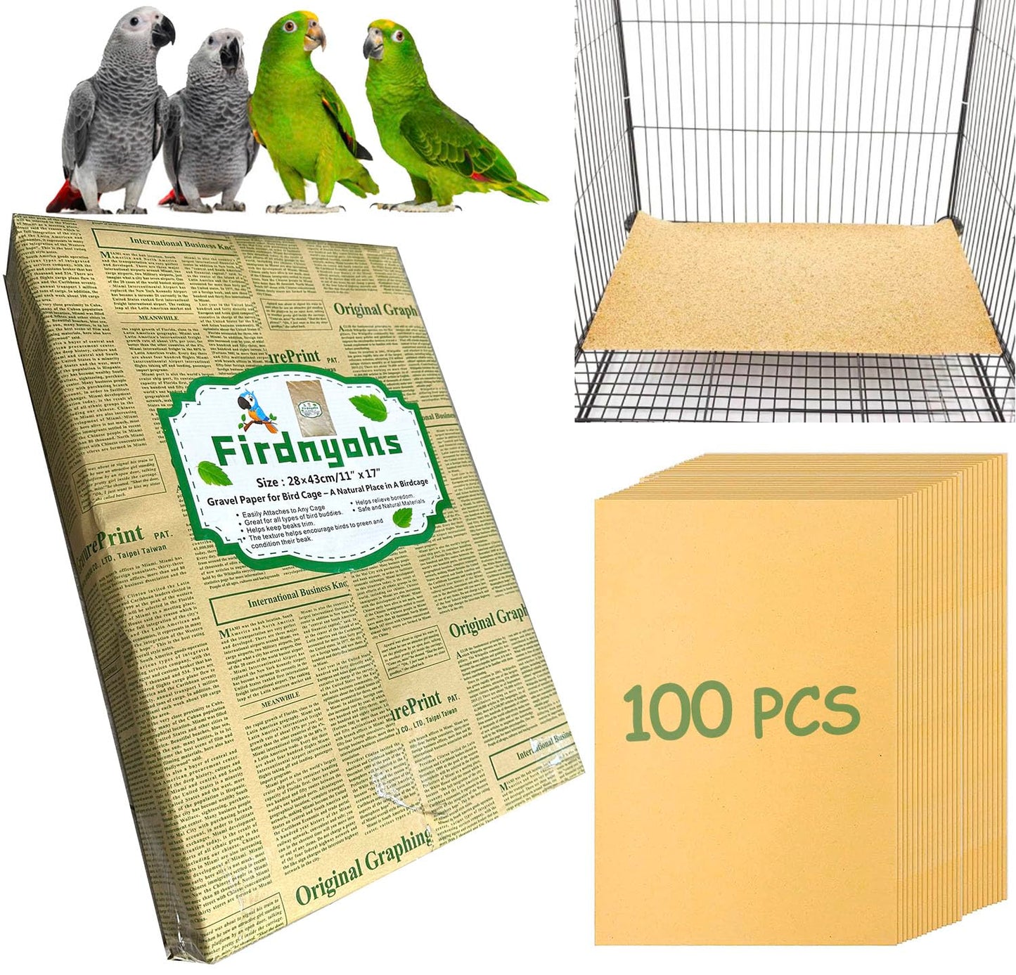 20PCS Gravel Paper for Bird Cage,11x17 Inch Bird cage Liner Gravel Paper Special for Bird Cage in sea Sand-Great for Hard-Billed Birds Safe& Clean & Easy for Improved Digestion…