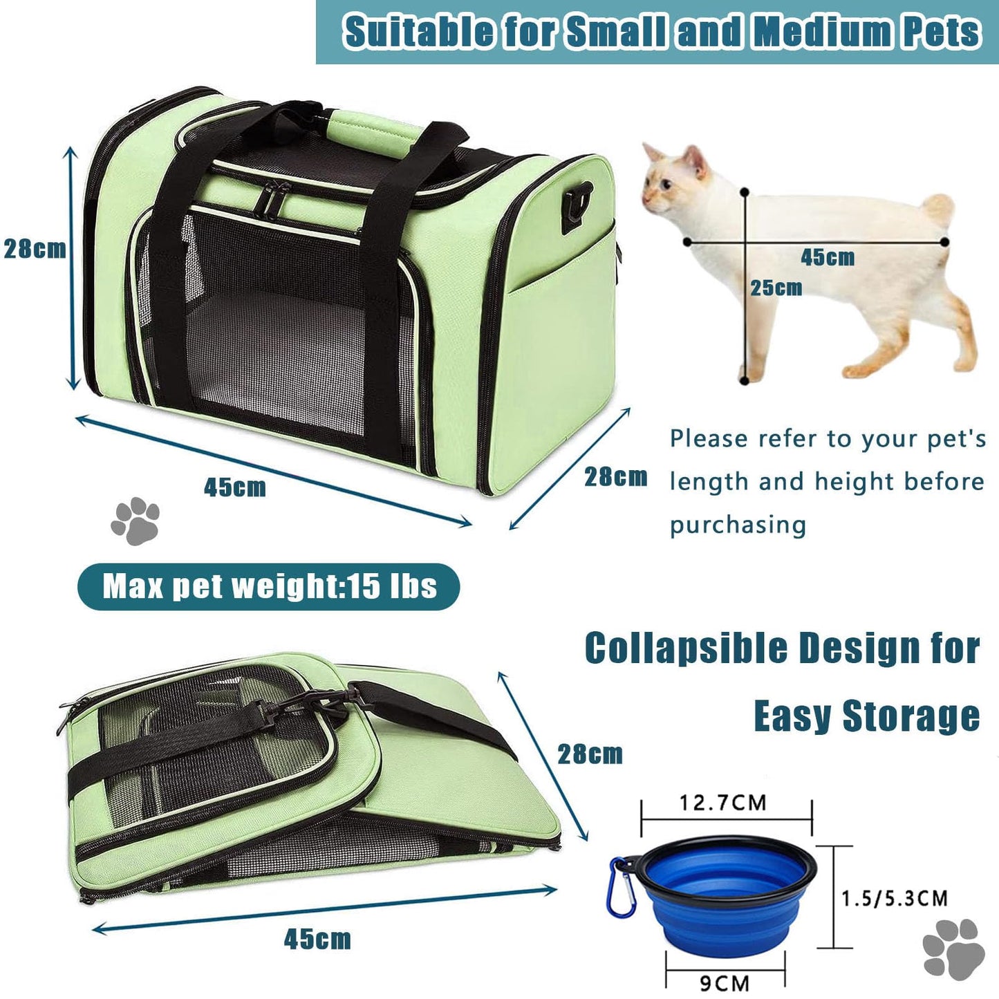 Pet Carrier Airline Approved,Soft Sided Cat Carrier New Upgraded Small Dog Carrier with Lockable Zippers,Breathable Pet Carrier,Dog Carrier for Small Medium Cats Furr-Reel