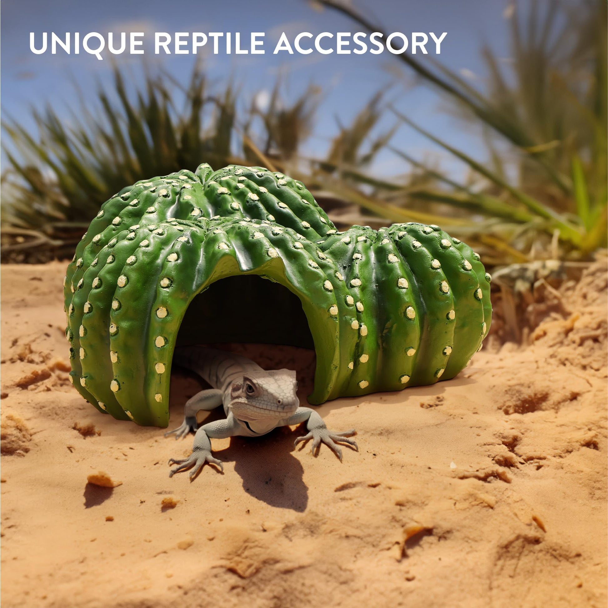 Navaris Cactus Shaped Reptile Hide Out - Reptile Accessories for Leopard Gecko, Snake, Tortoise, and More - Unique Hideout for Vivarium Decorations - Furr-Reel