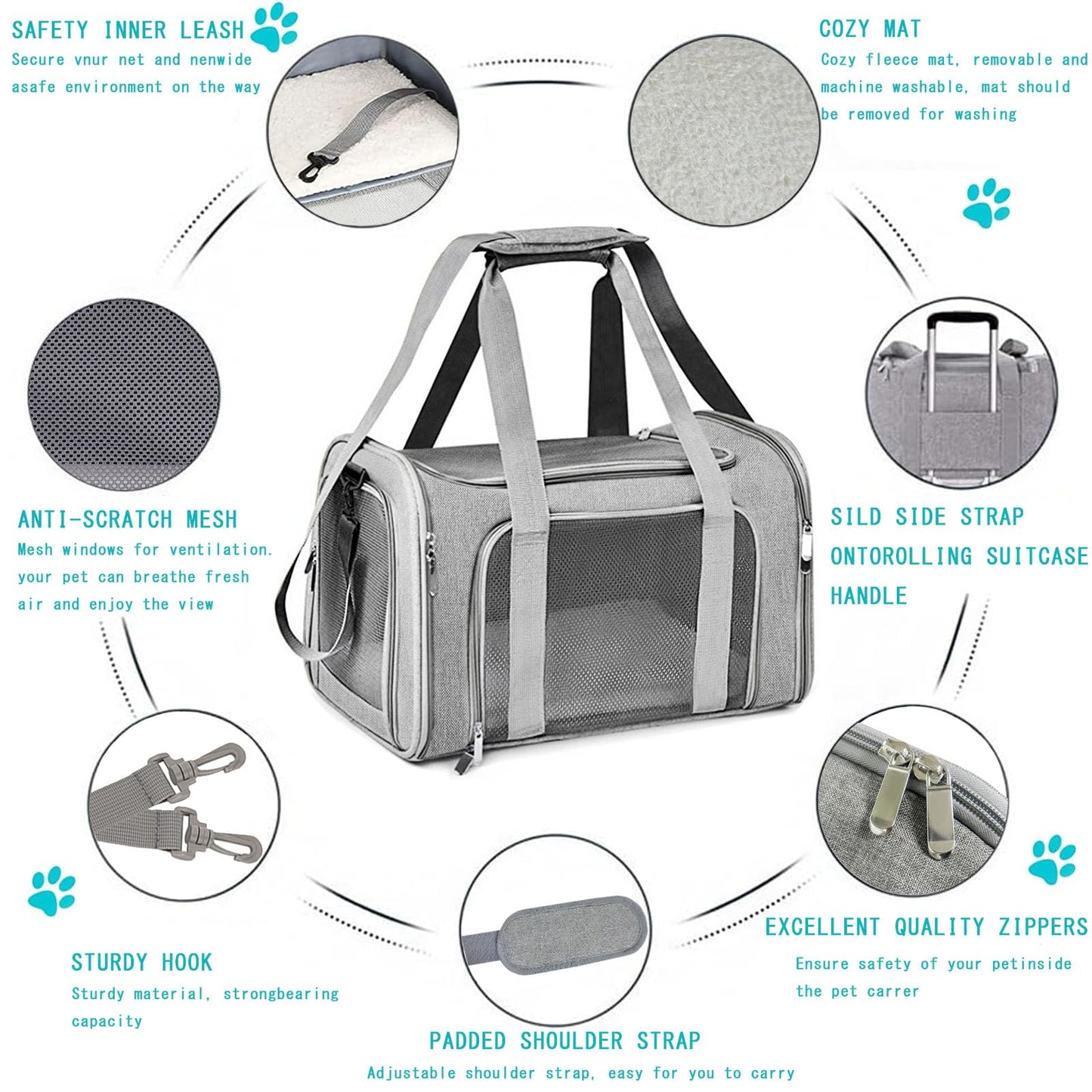 Pet Carrier Airline Approved,Soft Sided Cat Carrier New Upgraded Small Dog Carrier with Lockable Zippers,Breathable Pet Carrier,Dog Carrier for Small Medium Cats Furr-Reel