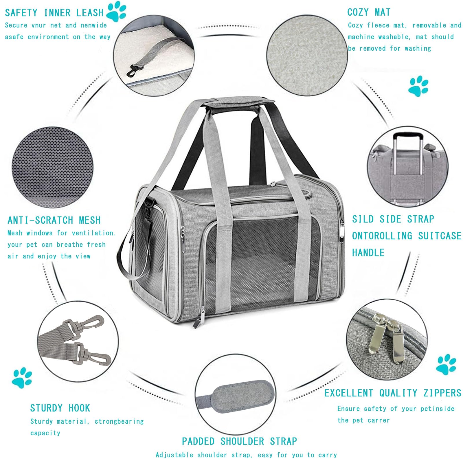 Pet Carrier Airline Approved,Soft Sided Cat Carrier New Upgraded Small Dog Carrier with Lockable Zippers,Breathable Pet Carrier,Dog Carrier for Small Medium Cats Furr-Reel
