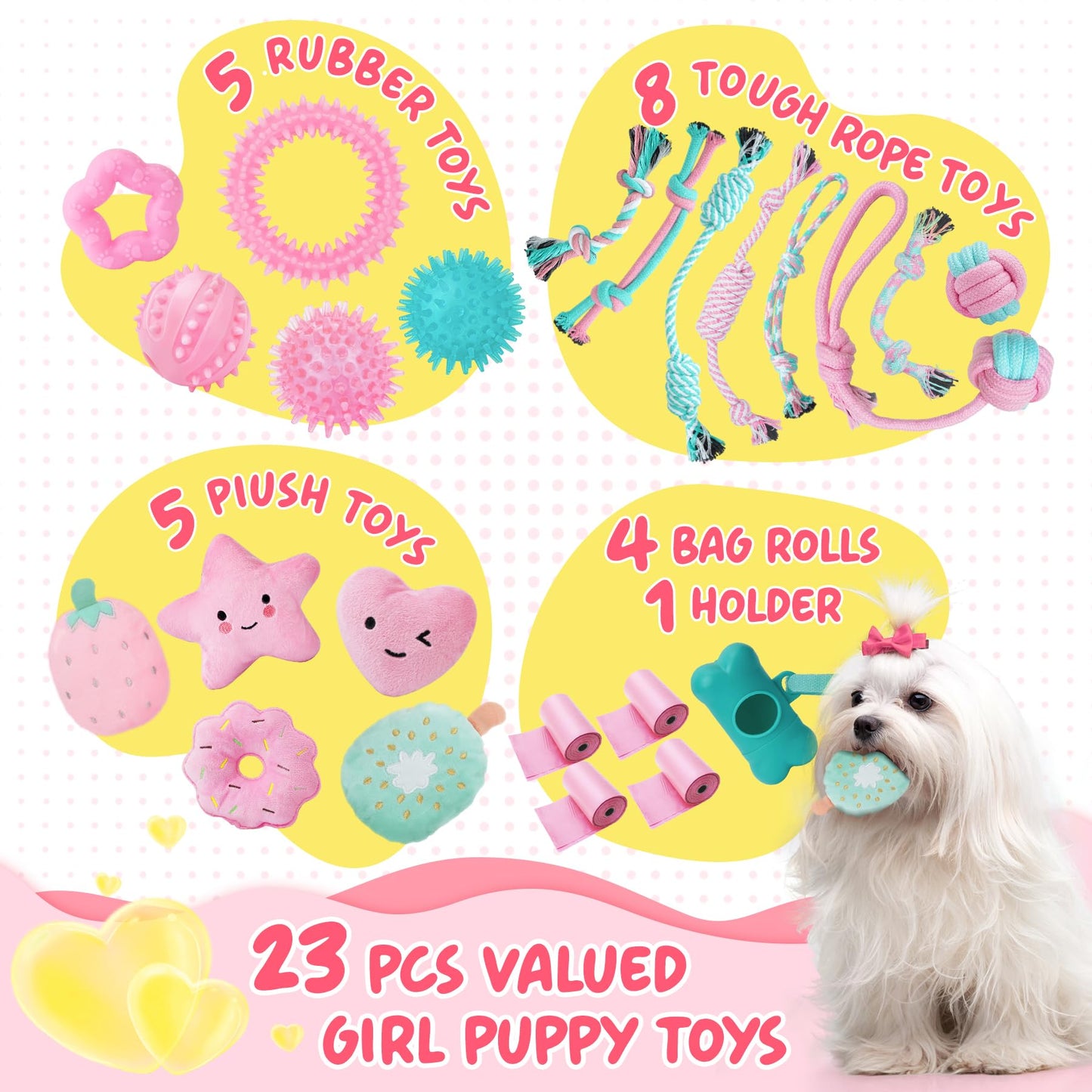 KIPRITII Dog Toys for Puppy Teething - 23 Pack Puppy Teething Toys for Boredom, Pet Dog Toothbrush Dog Toys with Rope Toys, Dog Treat Ball and More Squeaky Toy for Puppies and Small Dogs