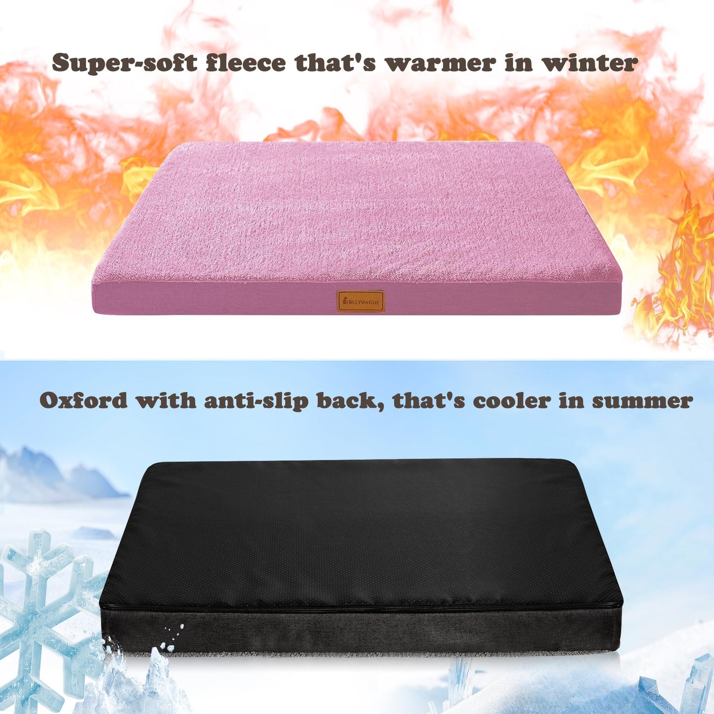 JOLLYVOGUE Dog Bed Large, Orthopedic Dog Bed Support Egg Crate Foam Dog Beds, Soft & Cozy Pet Bed Mat with Removable Washable Cover (Large, Dark Grey, Up to 75 lbs)