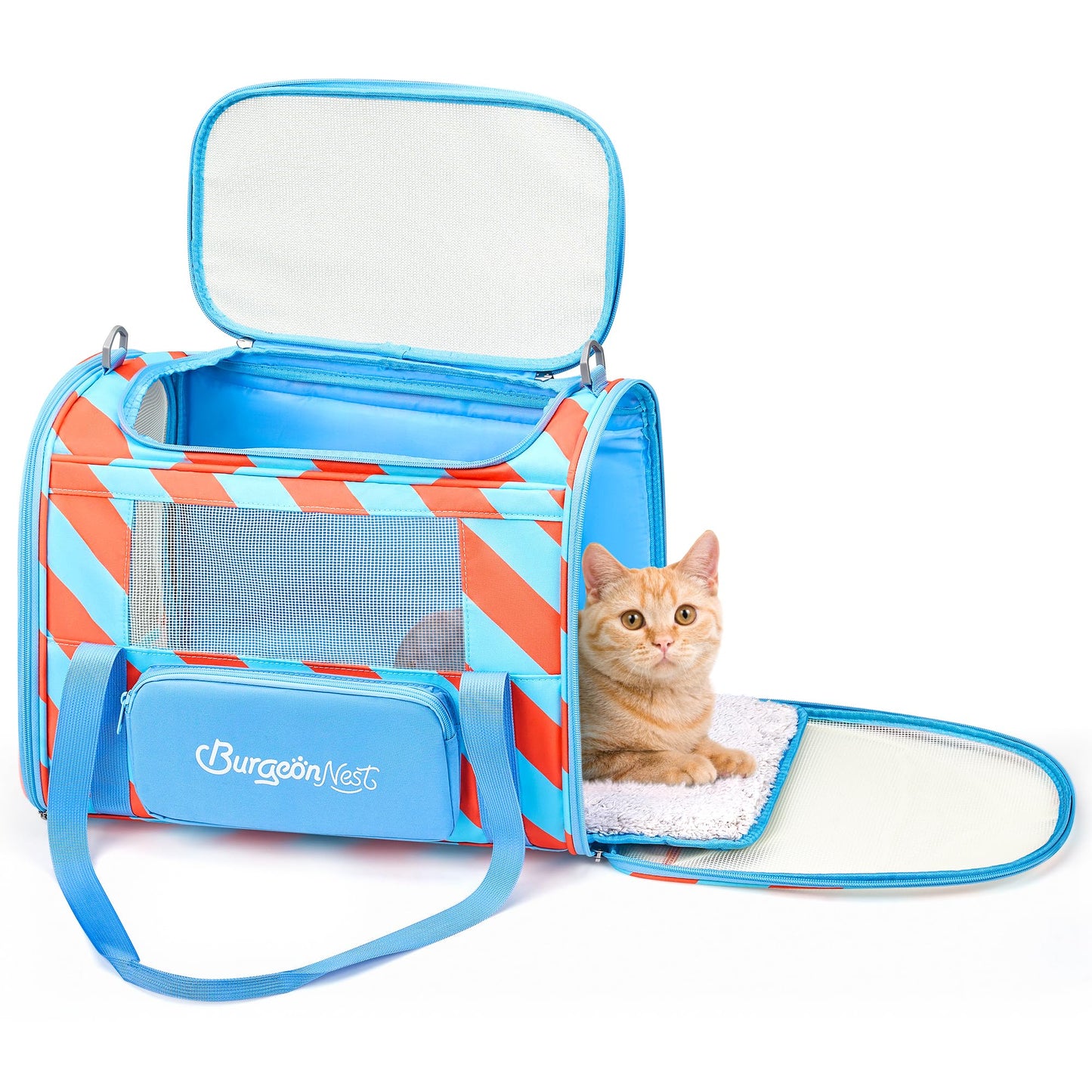 BurgeonNest Dog Carrier for Small Dogs and Large Cats Under 20 lbs, Medium Cats 25 lbs, and with Unique Side Bag,Top Load Pet Carrier Soft-Sided Escape Proof with 4 Ventilated Windows