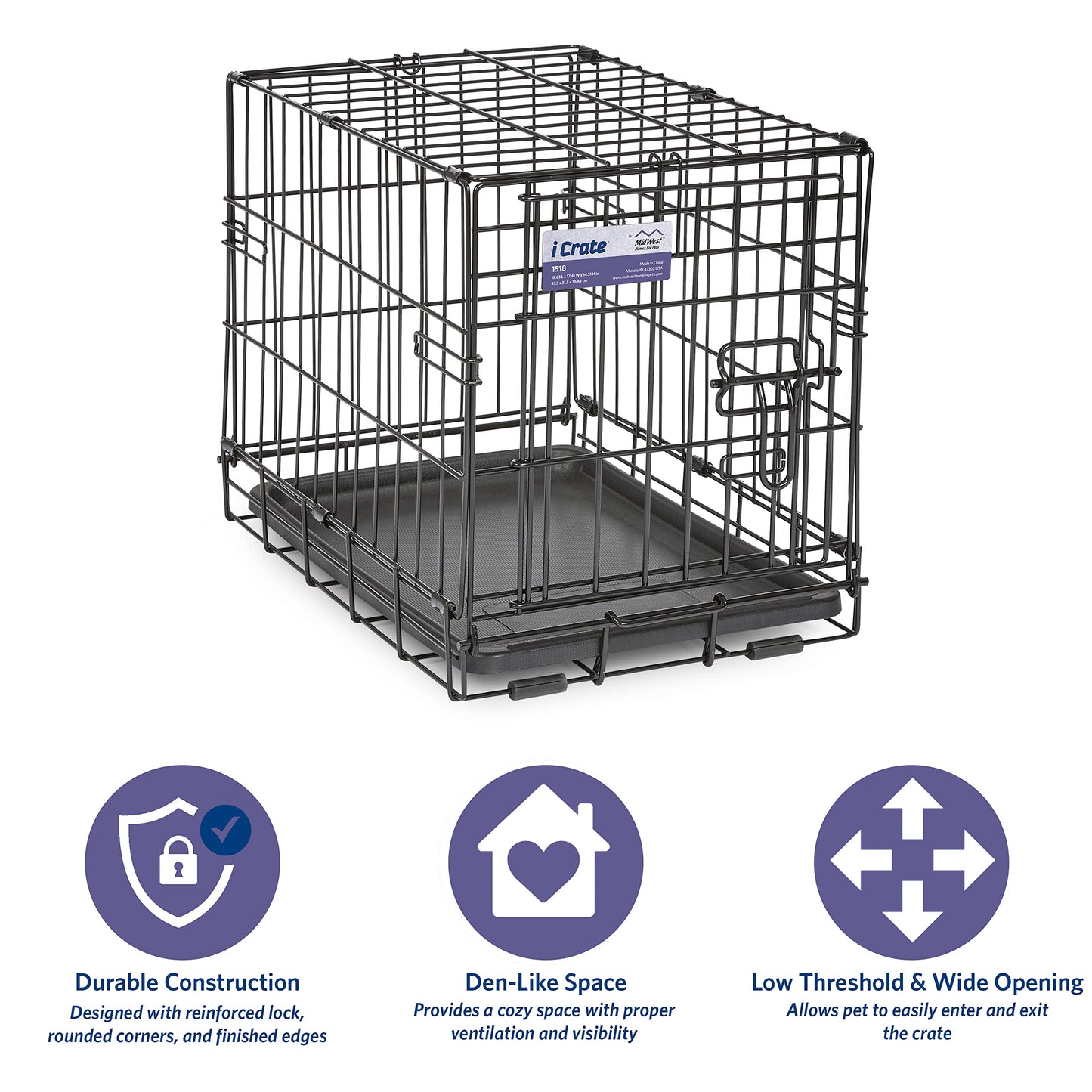 Dog Crate | MidWest iCrate 30" Folding Metal Dog Crate w/ Divider Panel, Floor Protecting Feet & Leak-Proof Plastic Tray | 30L x 19W x 21H Inches, Medium Dog, Black