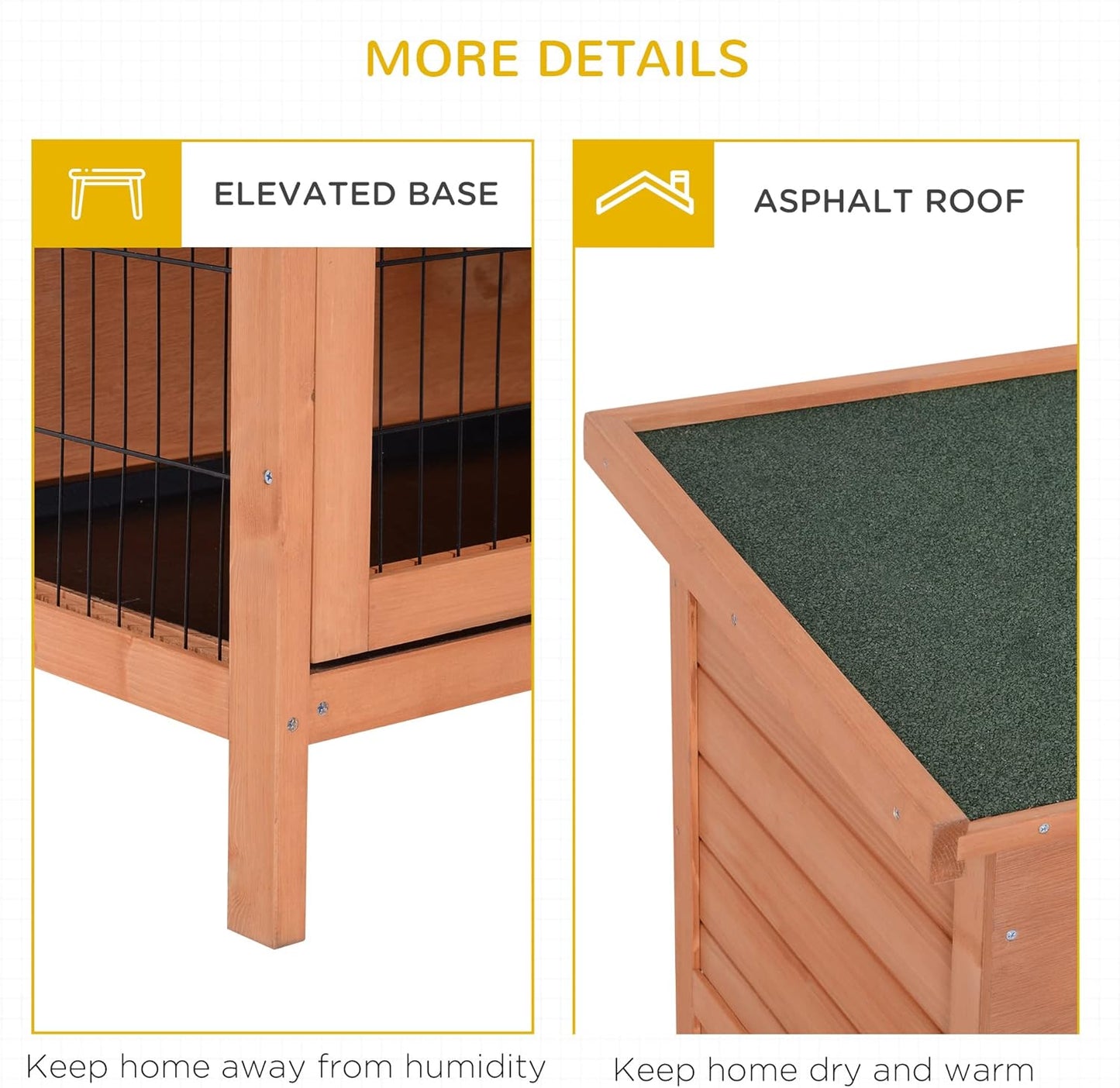 PawHut Grand clapier en bois à 2 étages avec portes verrouillables, bac anti-fuites et toit étanche pour extérieur/intérieur Orange 137,2 cm