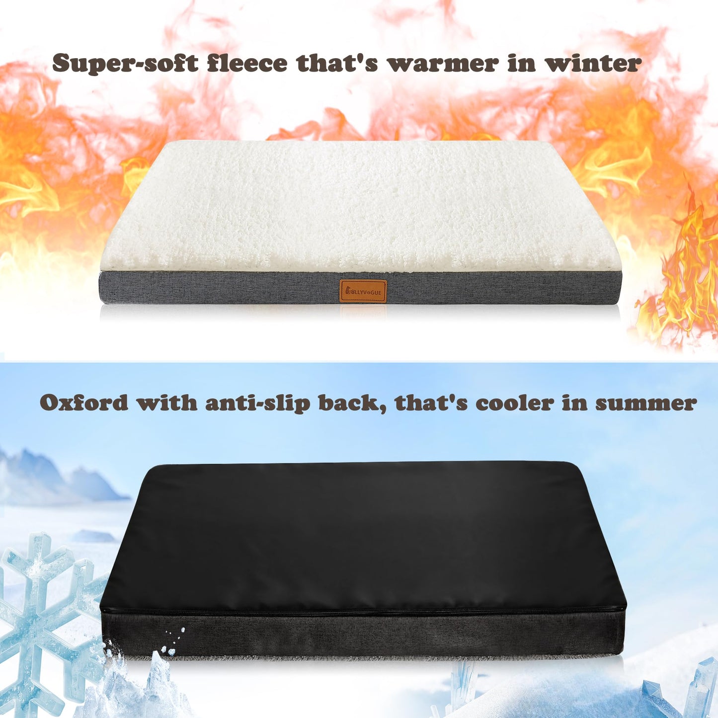 JOLLYVOGUE Dog Bed Large, Orthopedic Dog Bed Support Egg Crate Foam Dog Beds, Soft & Cozy Pet Bed Mat with Removable Washable Cover (Large, Dark Grey, Up to 75 lbs)