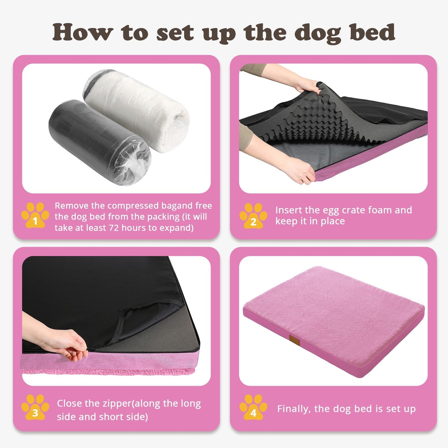 JOLLYVOGUE Dog Bed Large, Orthopedic Dog Bed Support Egg Crate Foam Dog Beds, Soft & Cozy Pet Bed Mat with Removable Washable Cover (Large, Dark Grey, Up to 75 lbs)