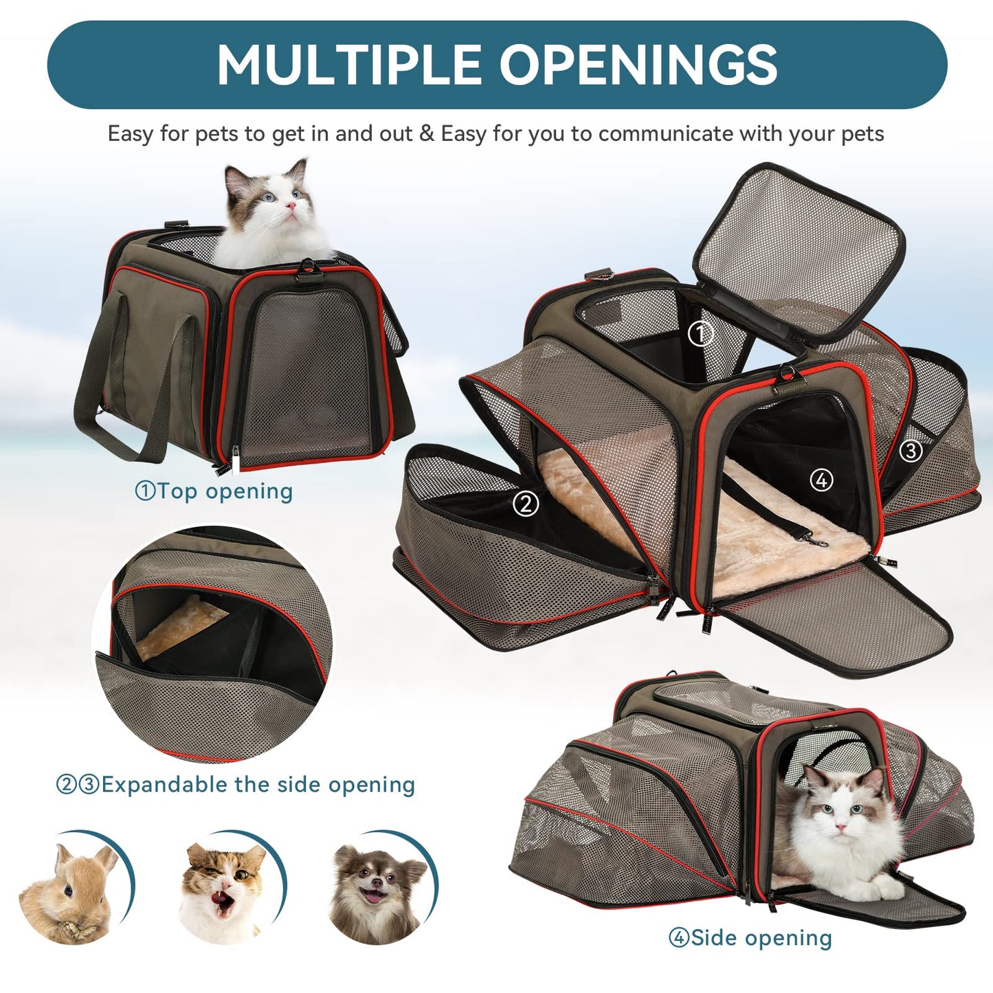 Petsfit Rabbit Carrier Bunny Carriers, Airline Approved Soft-Sided Pet Carrier for Guinea Pig/Cat/Dog/Kittens/Puppy, 16"x 10"x 9"