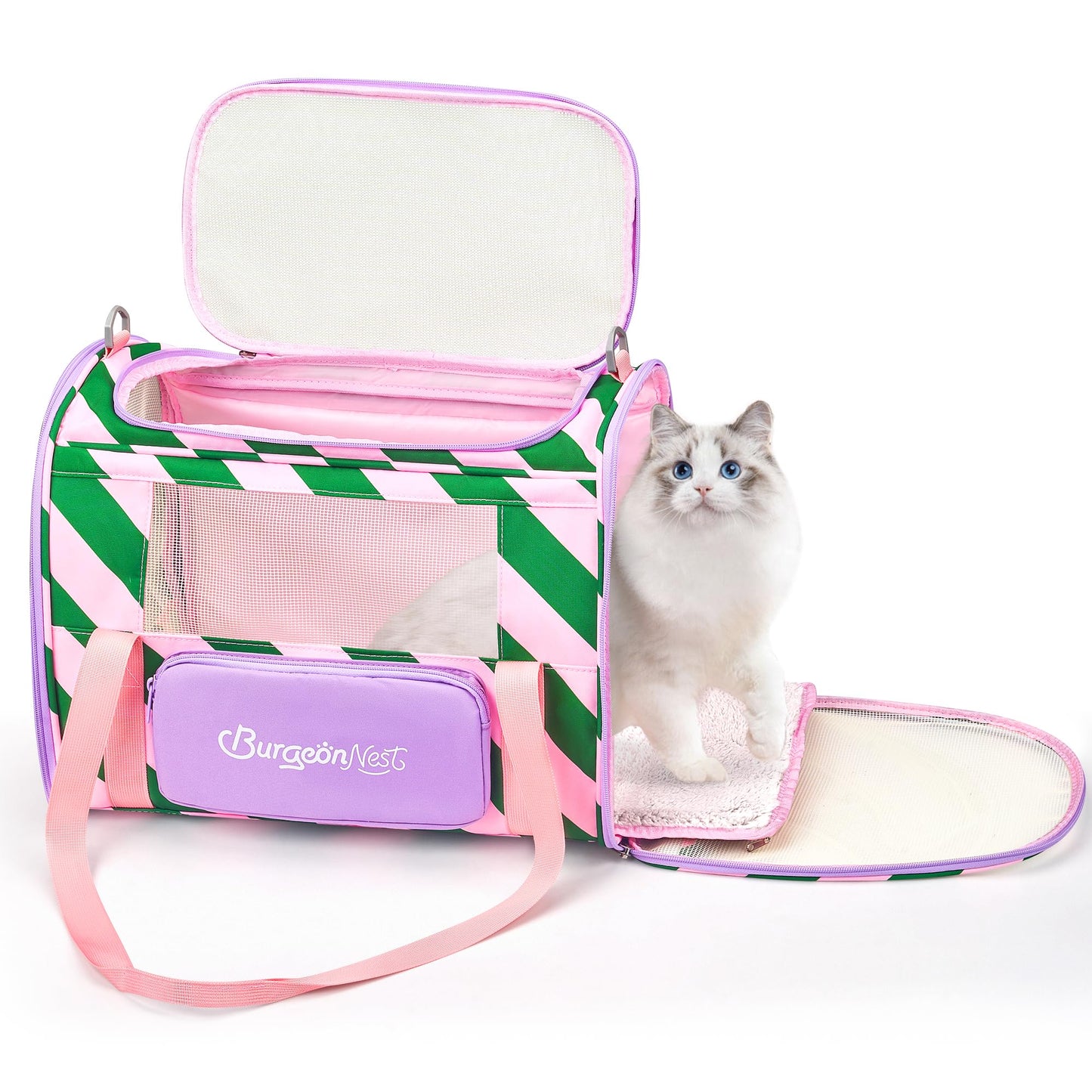 BurgeonNest Dog Carrier for Small Dogs and Large Cats Under 20 lbs, Medium Cats 25 lbs, and with Unique Side Bag,Top Load Pet Carrier Soft-Sided Escape Proof with 4 Ventilated Windows