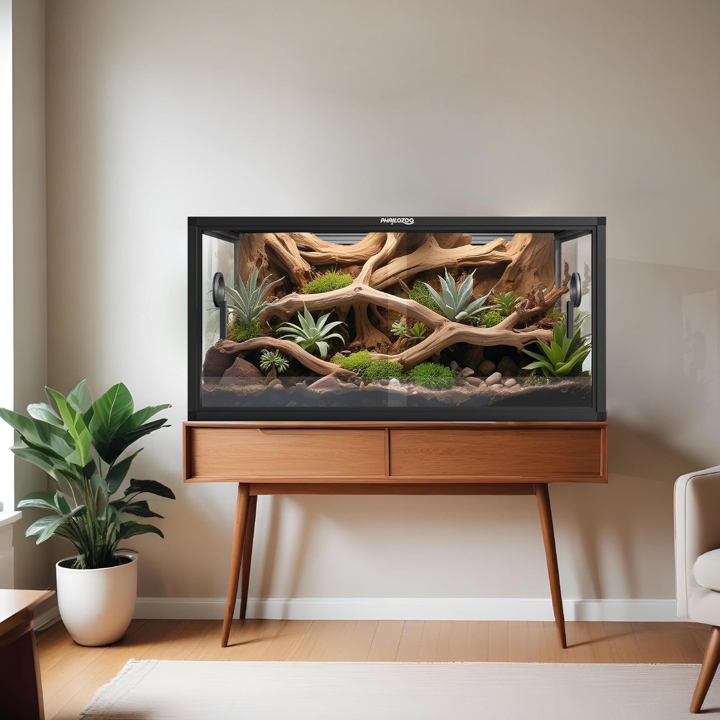 50 Gallon Reptile Terrarium, Reptile Tank for Easy Maintenance, Front Opening Reptile Enclosure with Top Screen Ventilation & Glass Sliding Door 36''x18''x18'' (Ultimate Black) - Furr-Reel
