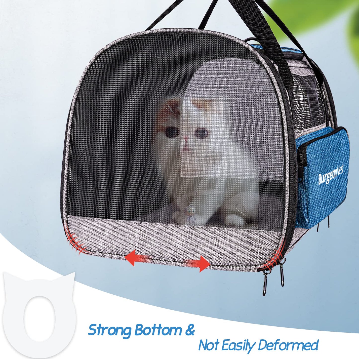 BurgeonNest Dog Carrier for Small Dogs and Large Cats Under 20 lbs, Medium Cats 25 lbs, and with Unique Side Bag,Top Load Pet Carrier Soft-Sided Escape Proof with 4 Ventilated Windows