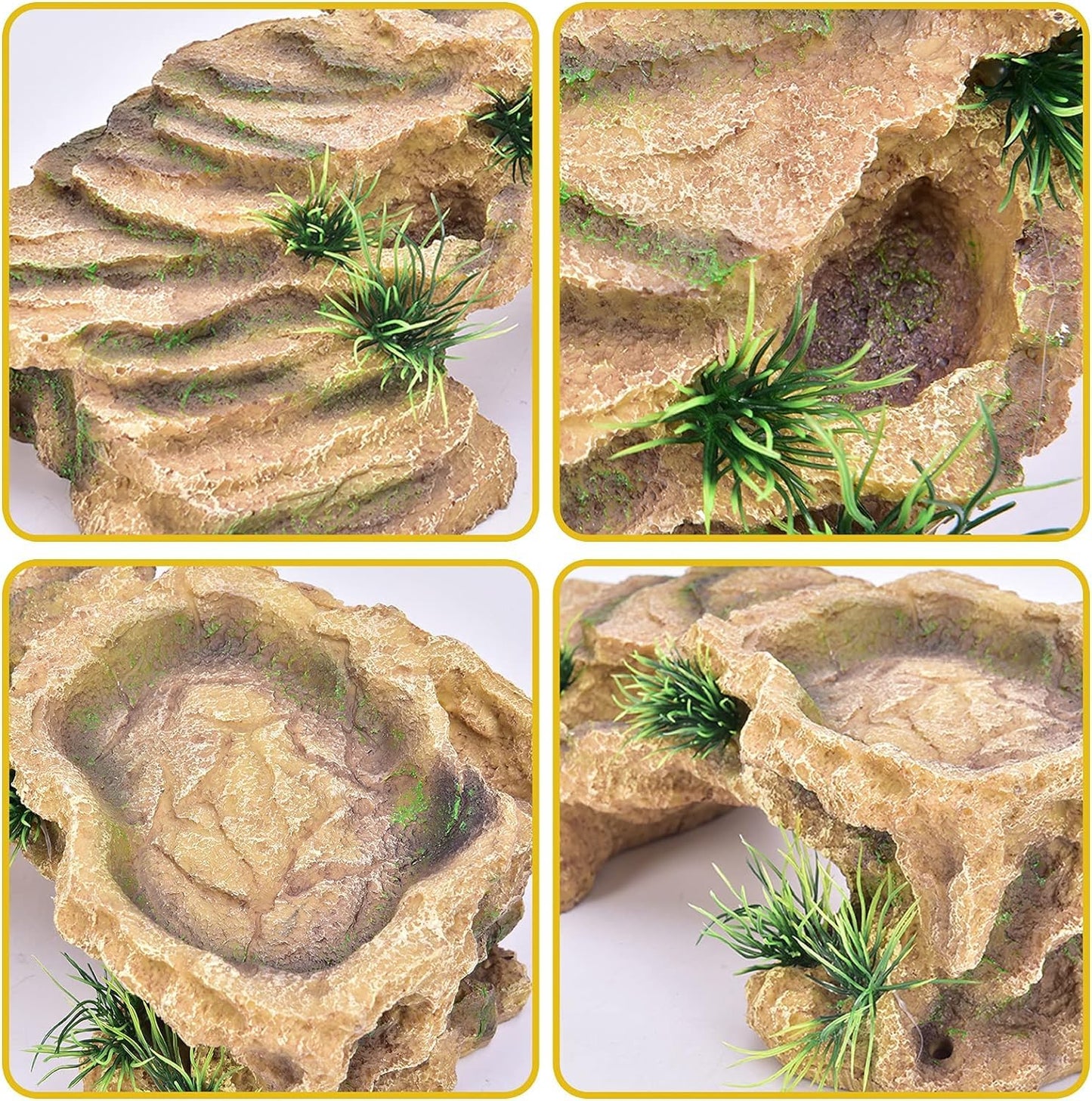 3 in 1 Reptile Hide Cave with Detachable Base & Humidity Dish for Bearded Dragon, Tank Terrarium Decor Humid Hideout for Small Reptiles Crested Gecko, Leopard, Lizard, Snake, Crabs (Hideout 3 in 1)