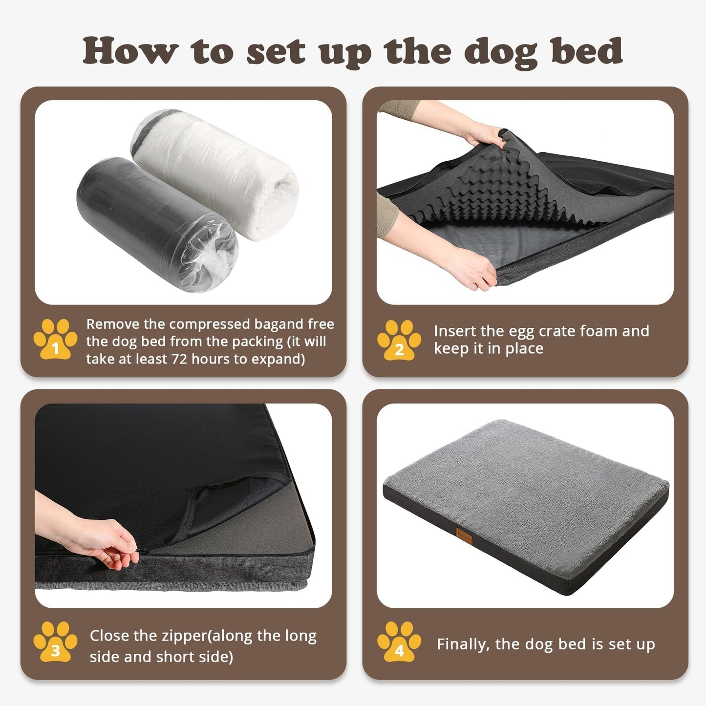 JOLLYVOGUE Dog Bed Large, Orthopedic Dog Bed Support Egg Crate Foam Dog Beds, Soft & Cozy Pet Bed Mat with Removable Washable Cover (Large, Dark Grey, Up to 75 lbs)
