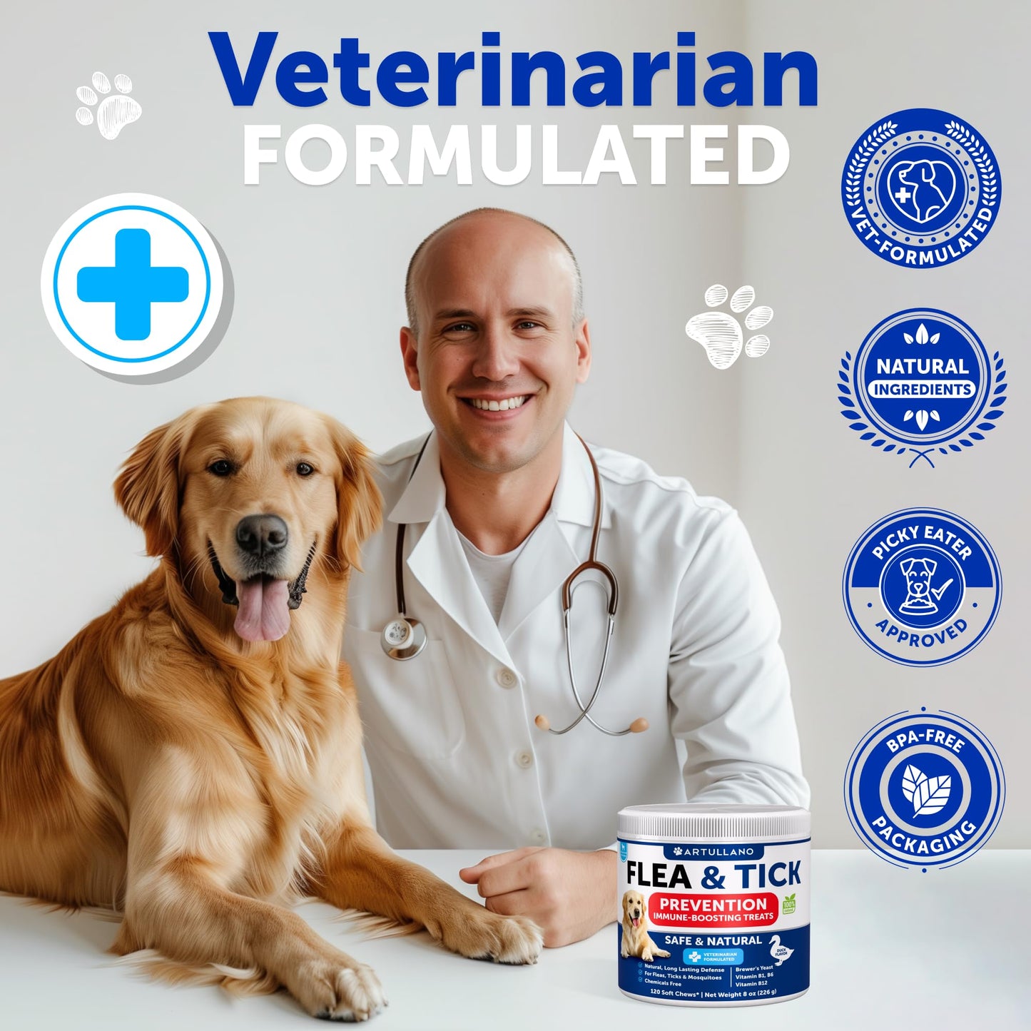 Flea and Tick Prevention for Dogs Chewables - Natural Flea Treatment Control - Supplement for Large & Small Dogs with Vitamins - Immune Support Chews - Puppy Pest Defense Oral Pills - 120 Soft Treats