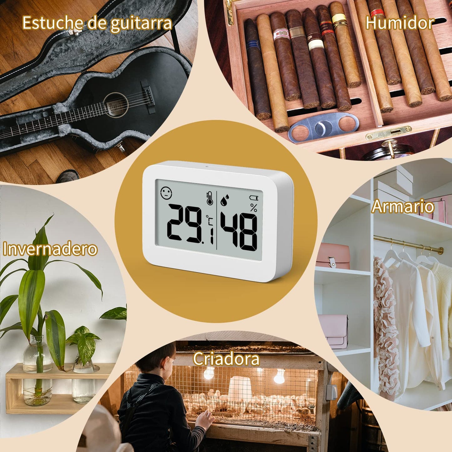 DOOMAY 2-Pack Mini Hygrometer Indoor Thermometer, Humidity Gauge with ℃/℉ Switch, Humidity Meter Digital Temperature Monitor for Greenhouse Babyroom Cellar Reptile Incubator Closet