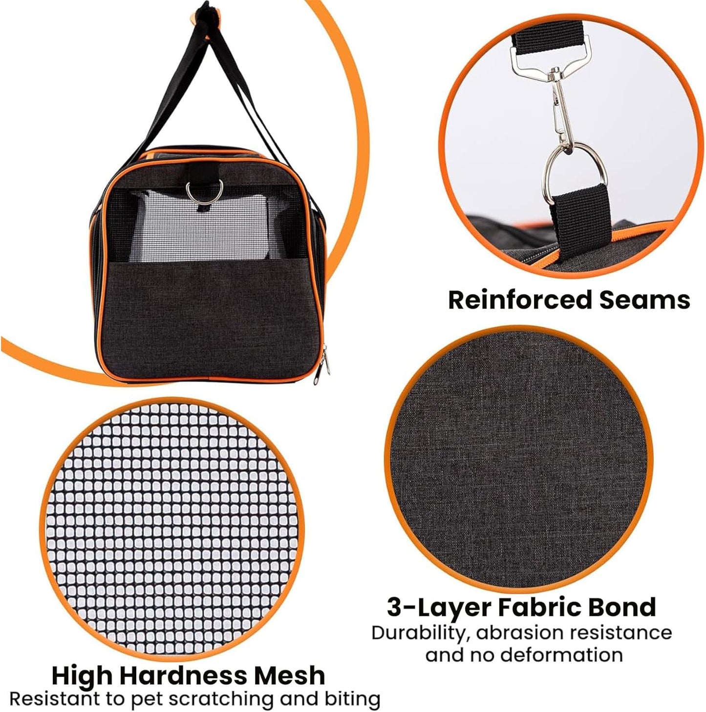 45x28x28cm Expandable Pet Carrier for Cats and Dogs up to 6kg, TSA Airline Approved, Alloy Accessory, Soft Sided Cat Carrier with Removable Wool Mat, Collapsible Travel Carrier for Cat Furr-Reel