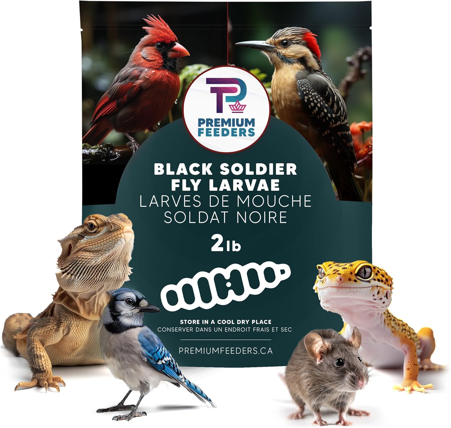 2lb - Dried Black Soldier Fly Larvae by Premium Feeders – Dried mealworms Alternative – Treats for Chicken, Hens, Duck, Bird, Quail, Tortoise, Fish – High Calcium & Protein – All Natural BSF