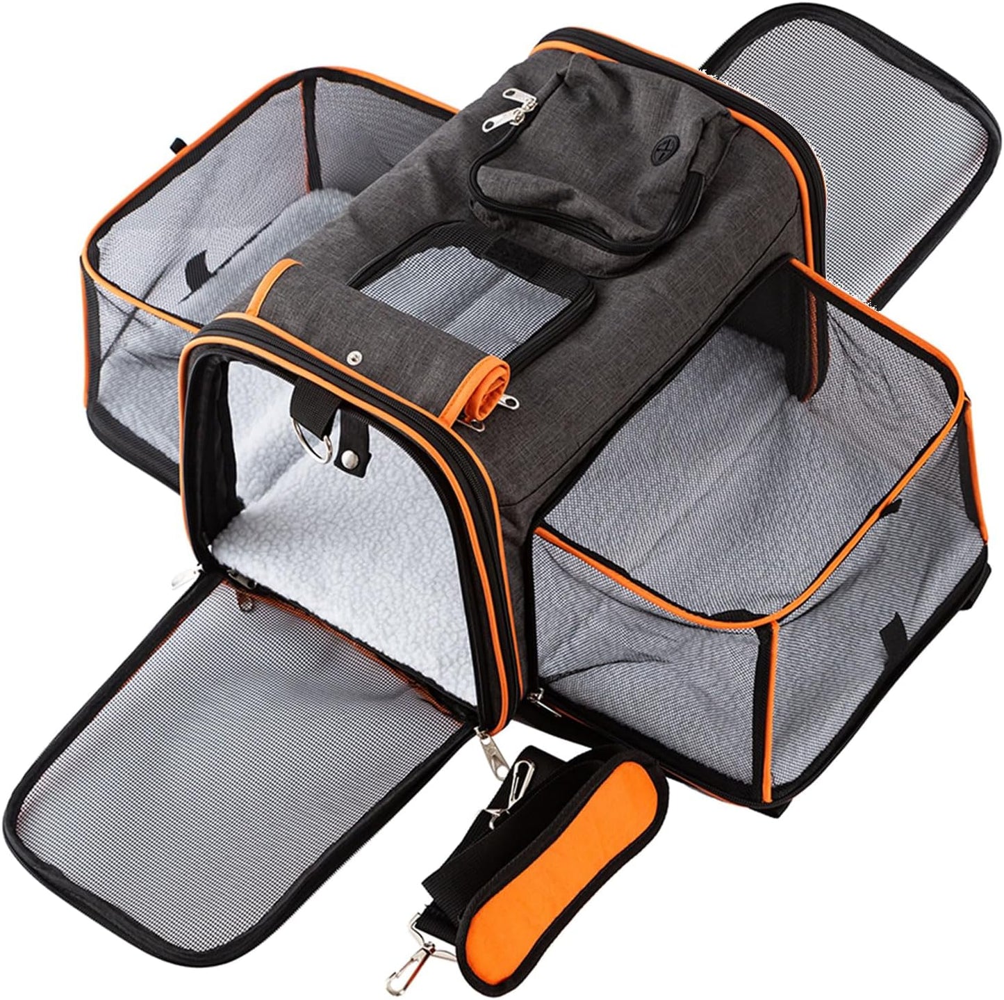 45x28x28cm Expandable Pet Carrier for Cats and Dogs up to 6kg, TSA Airline Approved, Alloy Accessory, Soft Sided Cat Carrier with Removable Wool Mat, Collapsible Travel Carrier for Cat Furr-Reel