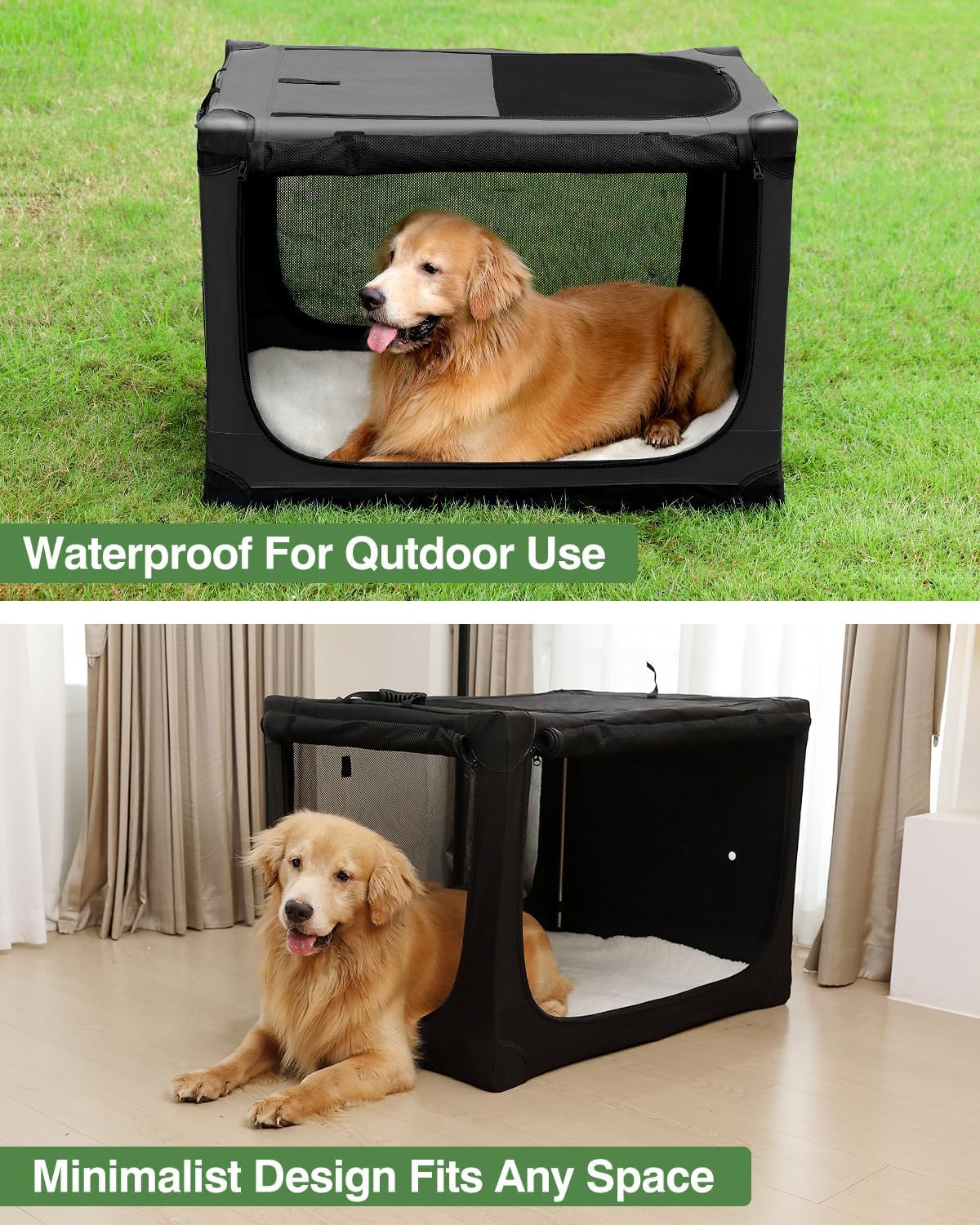 Veraste 30 Inch Collapsible Travel Dog Crate for Medium Large Dogs, Portable Dog Crate 4-Door Foldable Soft Kennel with Chew-Proof Mesh Windows for Indoor & Outdoor, with Storage Bag（Green）