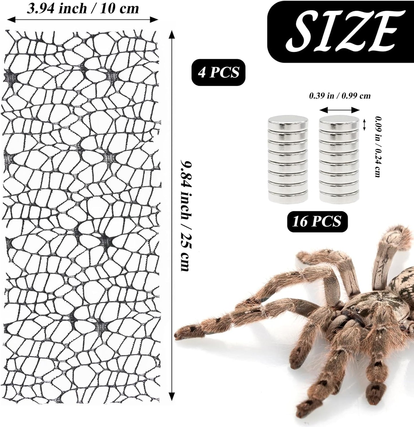 Niuohoy 4 Pack Tarantula Enclosure Accessories Jumping Spider Habitat Accessories with 16pcs Magnets Spider Terrarium Decoration Praying Mantis Habitat Jumping Spider Climbing Mesh (Black)