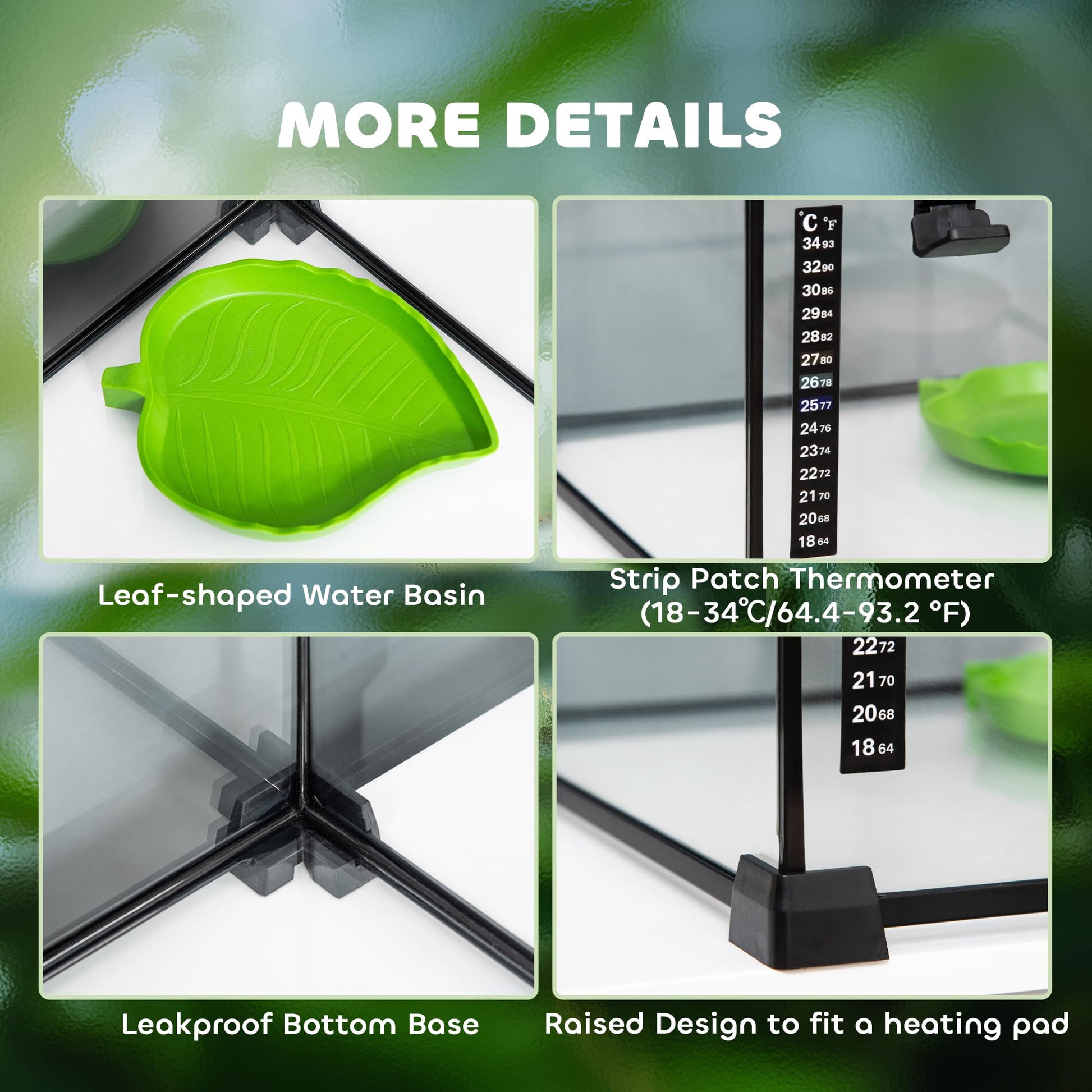 PawHut Glass Reptile Terrarium, 20"x12"x10"Jumping Spider Enclosure with Thermometer, Water Basin, Full View Visually for Lizards, Horned Frogs, Snakes, Spiders - Black - Furr-Reel