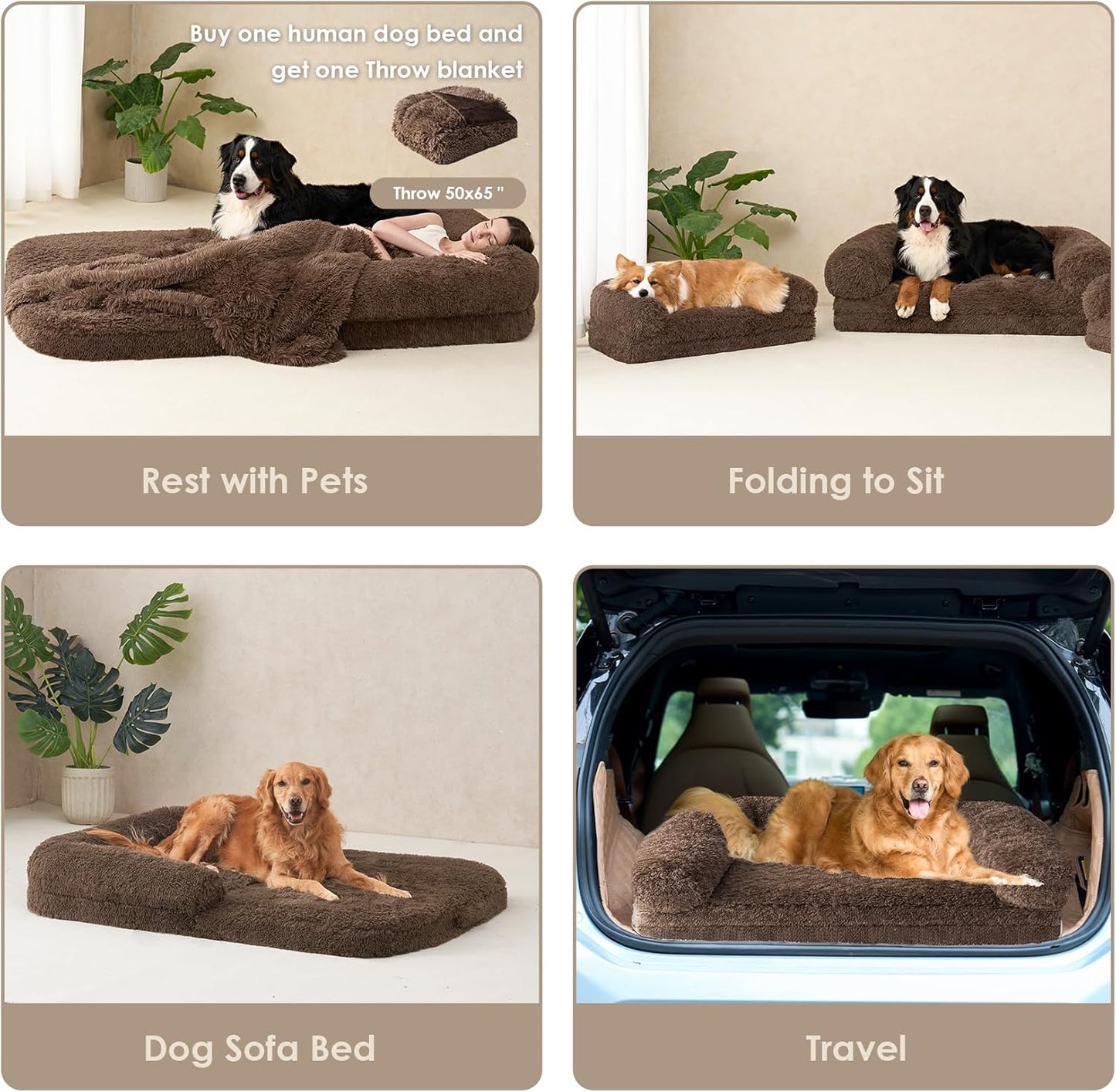 EHEYCIGA Foldable XXL Dog Bed, 54"x38"x7.5" Memory Foam Orthopedic Dog Couch for Extra Large Dogs, Calming Waterproof Pet Sofa with Washable Cover, Human Dog Bed for Kids, Dark Grey - Furr-Reel