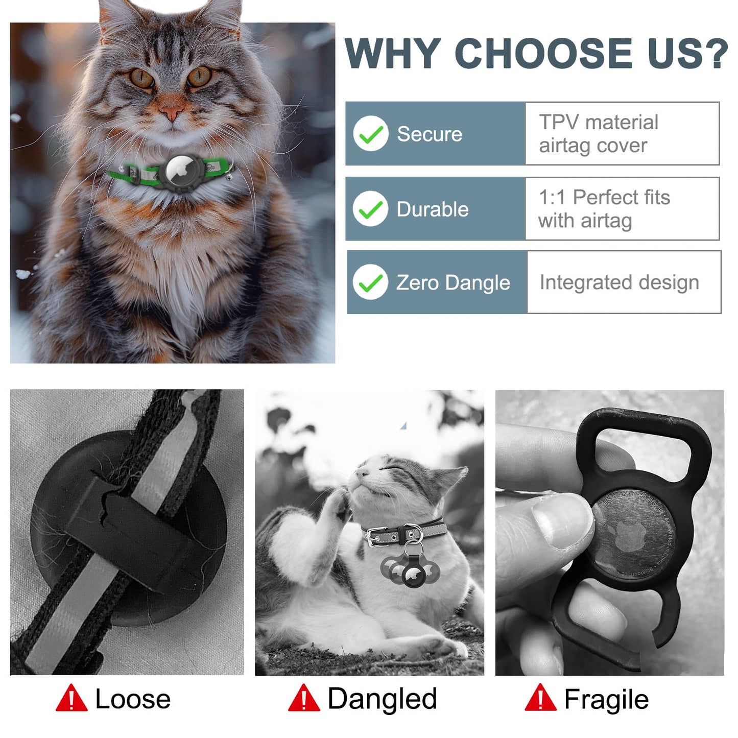 Reflective AirTag Cat Collar, Integrated Cat Tracker Collar with Air Tag Holder and Bell, Safety Elastic Band Cat GPS Collars for Girl Boy Cats, Kittens and Puppies (Black, S)