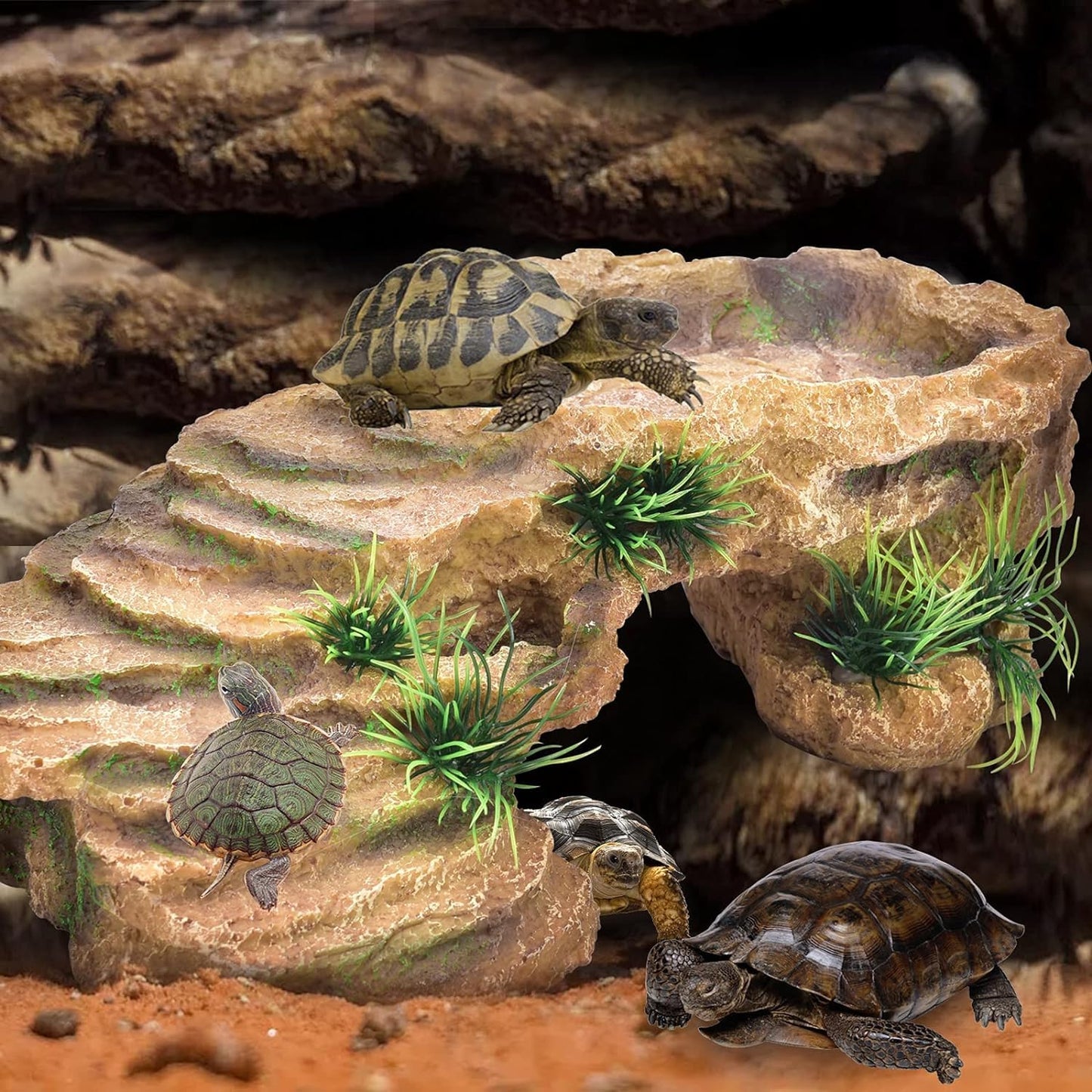 3 in 1 Reptile Hide Cave with Detachable Base & Humidity Dish for Bearded Dragon, Tank Terrarium Decor Humid Hideout for Small Reptiles Crested Gecko, Leopard, Lizard, Snake, Crabs (Hideout 3 in 1)