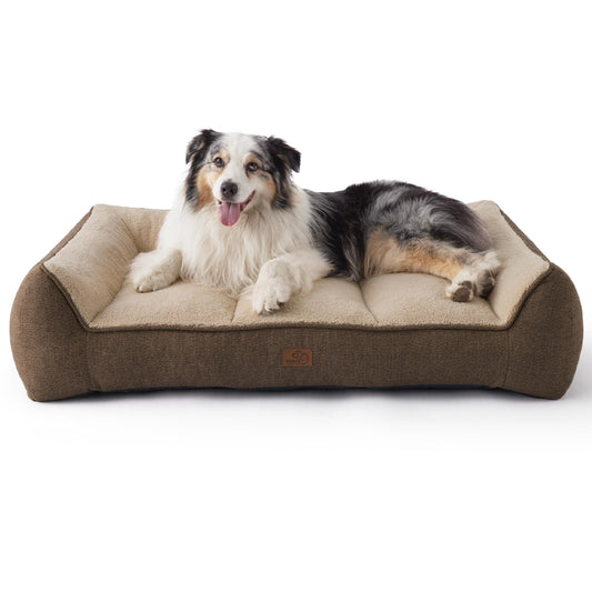 Bedsure XL Orthopedic Dog Beds Large Sized Dog - Extra Thick Supportive Dogs Couch with Waterproof Washable Cover, Extra Large Comfort Pet Bed Sofa with Soft Plush Sherpa and Nonskid Bottom, Grey, 42" - Furr-Reel