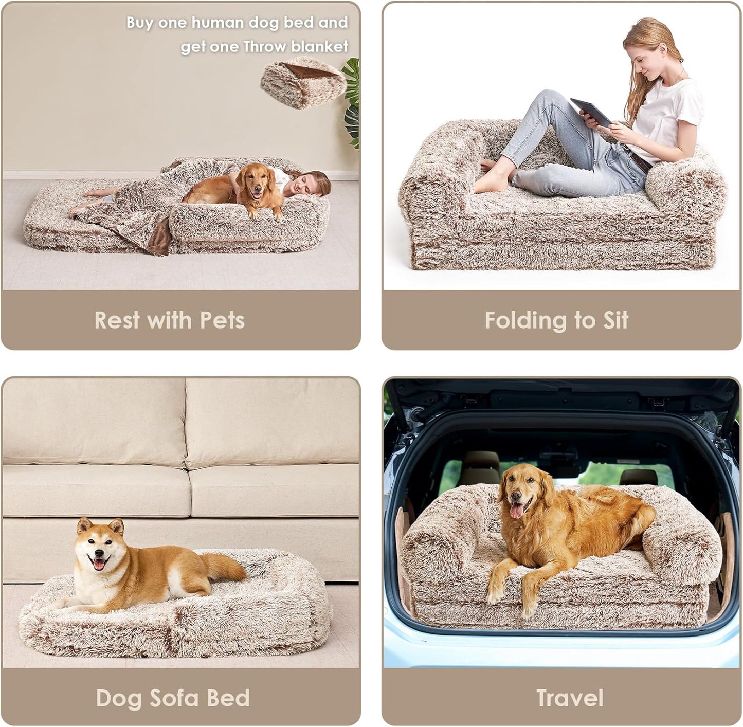 EHEYCIGA Foldable XXL Dog Bed, 54"x38"x7.5" Memory Foam Orthopedic Dog Couch for Extra Large Dogs, Calming Waterproof Pet Sofa with Washable Cover, Human Dog Bed for Kids, Dark Grey - Furr-Reel
