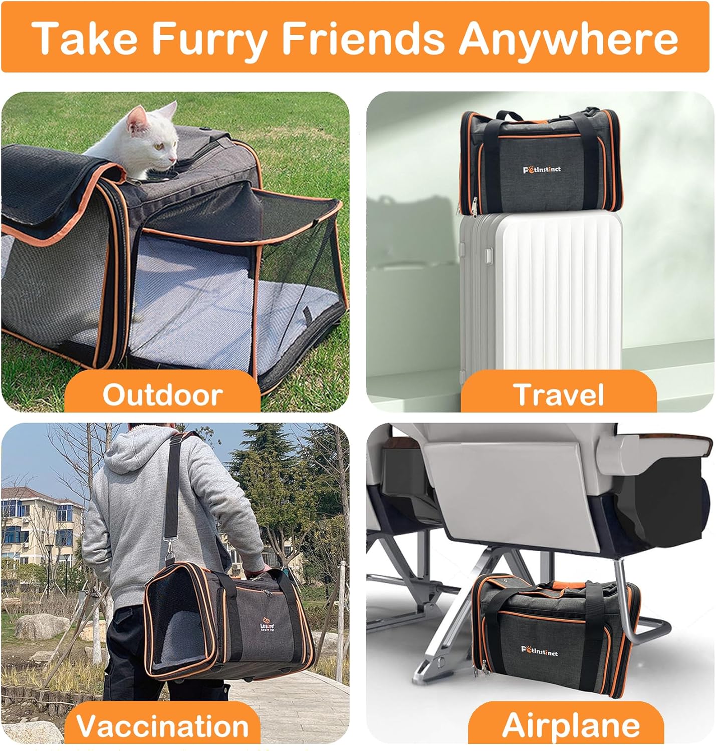 45x28x28cm Expandable Pet Carrier for Cats and Dogs up to 6kg, TSA Airline Approved, Alloy Accessory, Soft Sided Cat Carrier with Removable Wool Mat, Collapsible Travel Carrier for Cat Furr-Reel