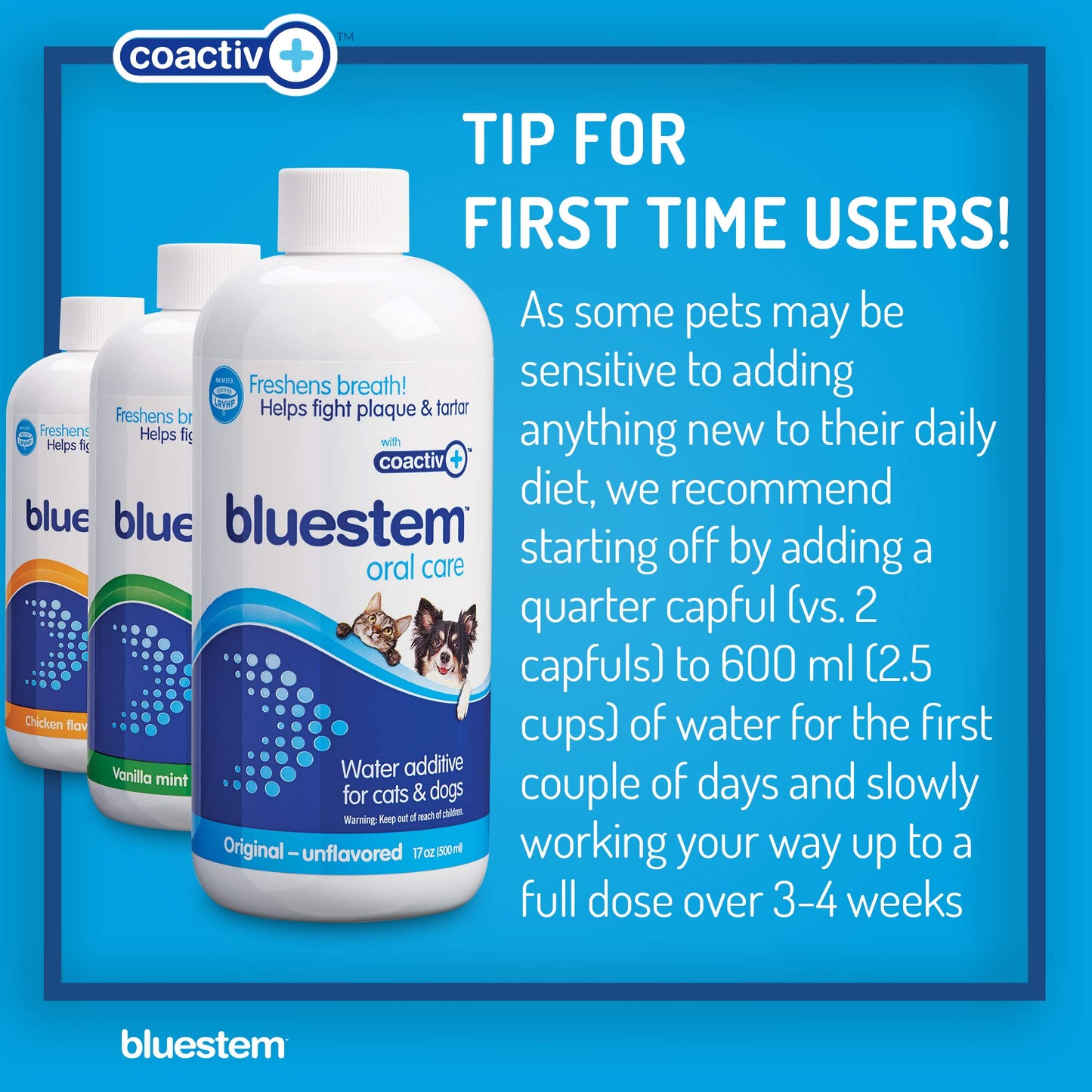 No Brushing Dental Care Water Additive: for Dogs & Cats Bad Breath, Oral Care Rinse Freshener Treats Plaque & Teeth Tartar. Dog & Cat Mouth Cleaner for Pets Drinking Bowl (500ml, Original)