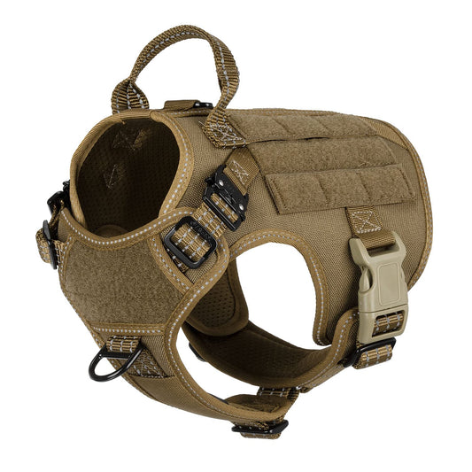 ICEFANG GN1 Tactical Dog Harness for Large Sized Dogs,2X Metal Buckle,Working Dog MOLLE Vest with Handle,No Pulling Front Leash Clip (L (Pack of 1), Brown)