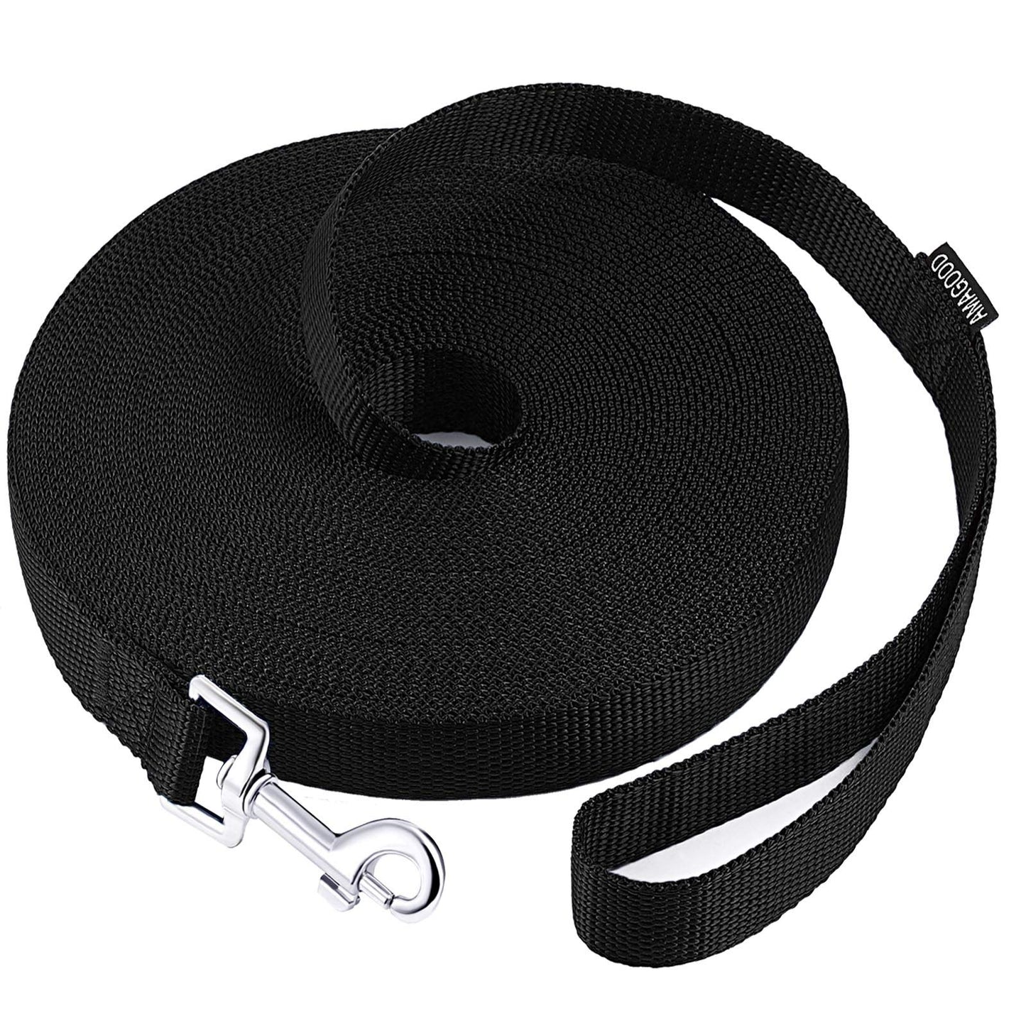 AMAGOOD Dog/Puppy Obedience Recall Training Agility Lead-15 ft 20 ft 30 ft 50 ft Long Leash-for Dog Training,Tie Out,Play,Safety,Camping (15 feet, Black)