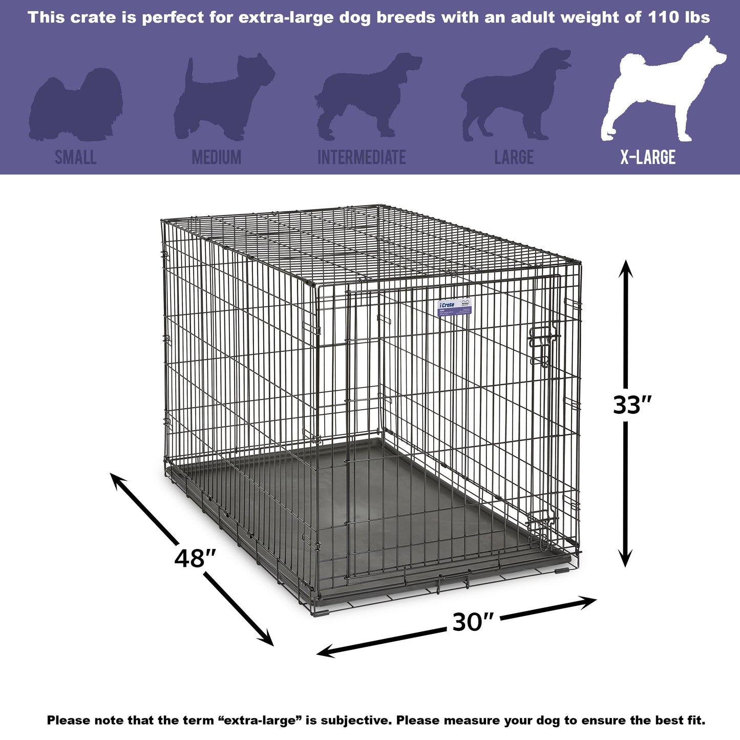 Dog Crate | MidWest iCrate 30" Folding Metal Dog Crate w/ Divider Panel, Floor Protecting Feet & Leak-Proof Plastic Tray | 30L x 19W x 21H Inches, Medium Dog, Black