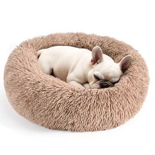 Dog & Cat Bed, 20in Cat Beds for Indoor Cats, Calming Donut Bed for Puppy and Kitten, Washable Round Fluffy Pet Bed for Small Medium Dogs and Cats (Light Grey)